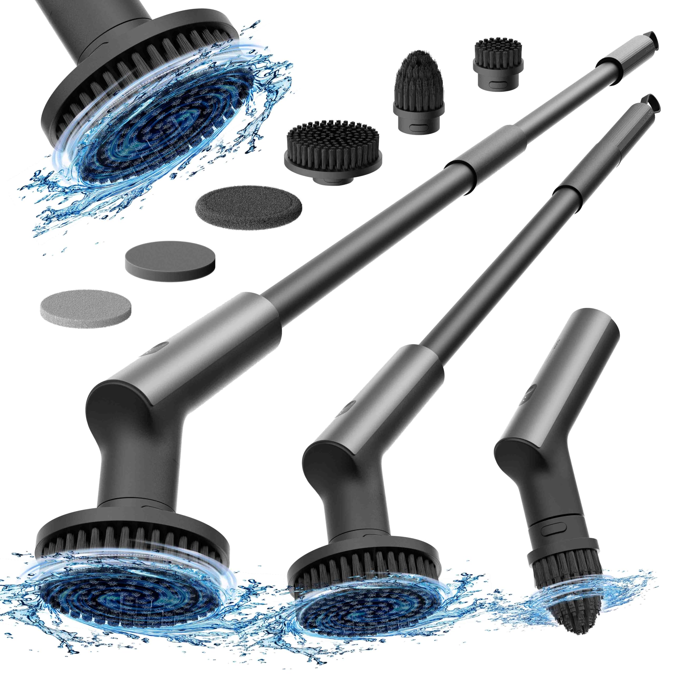 HOTO Electric Spin Scrubber, IPX7 Full Body Waterproof Bathroom Shower Cleaning Brush, Shower Scrubber Brush with Long Handle, 6 Brush Heads, Power Scrubber for Shower, Bathroom, Floor, Tile