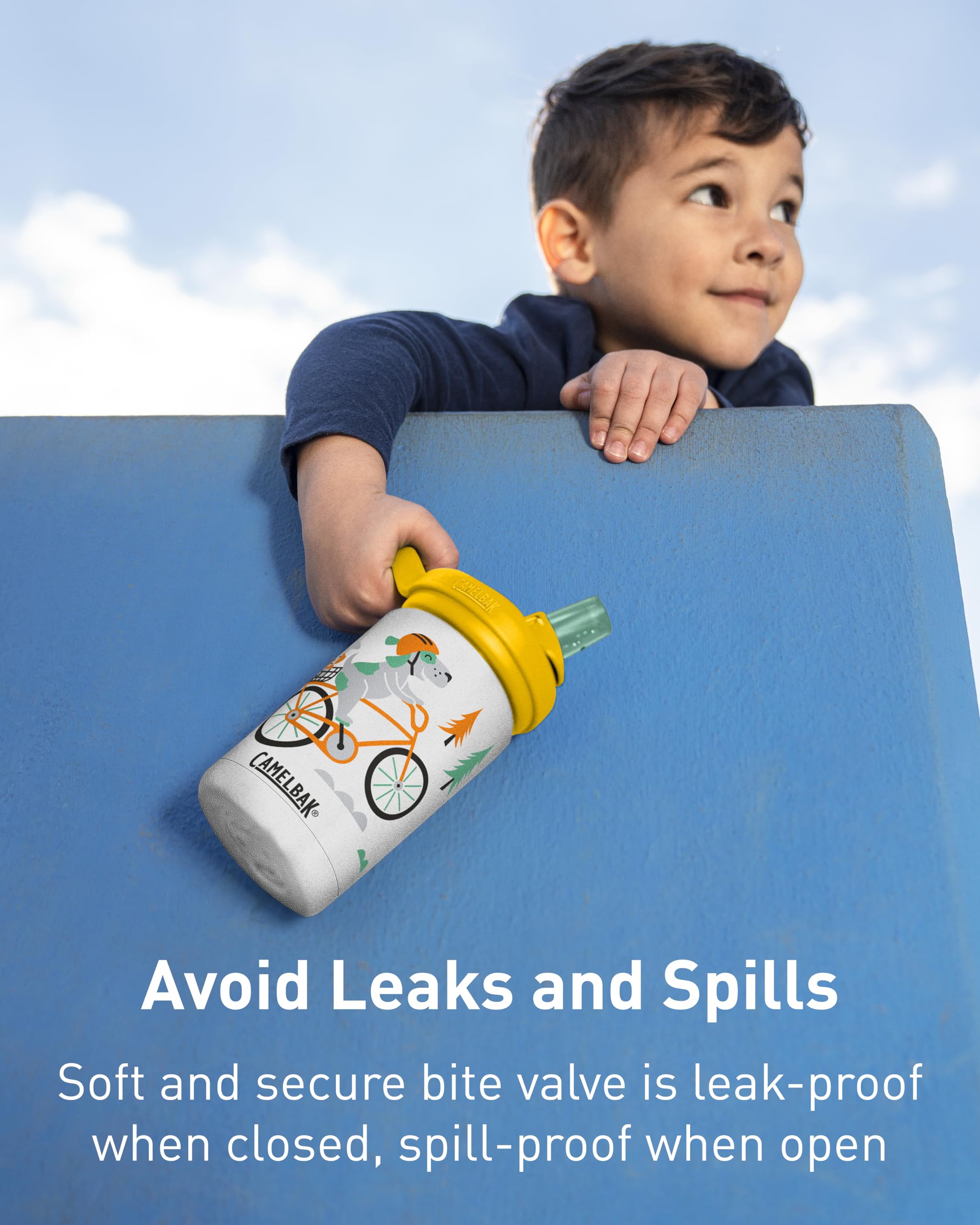 CamelBak Eddy+ Kids Bite Valve Straw Insulated Stainless Steel Water Bottle Space Smiles, 12oz