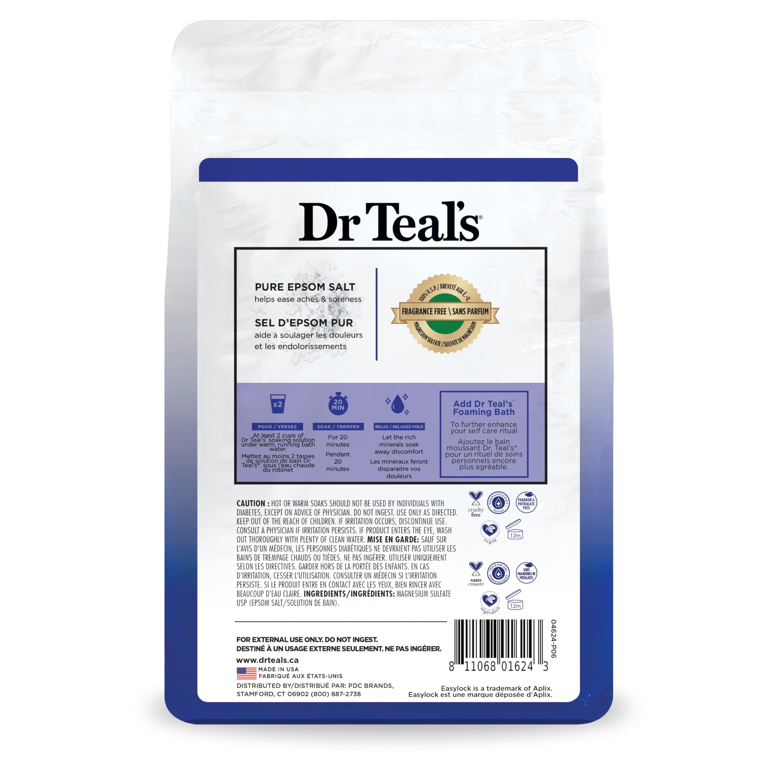 Dr Teal's Pure Epsom Salt Soak, Fragrance Free, 4 Pound (Pack of 1) (Packaging May Vary)