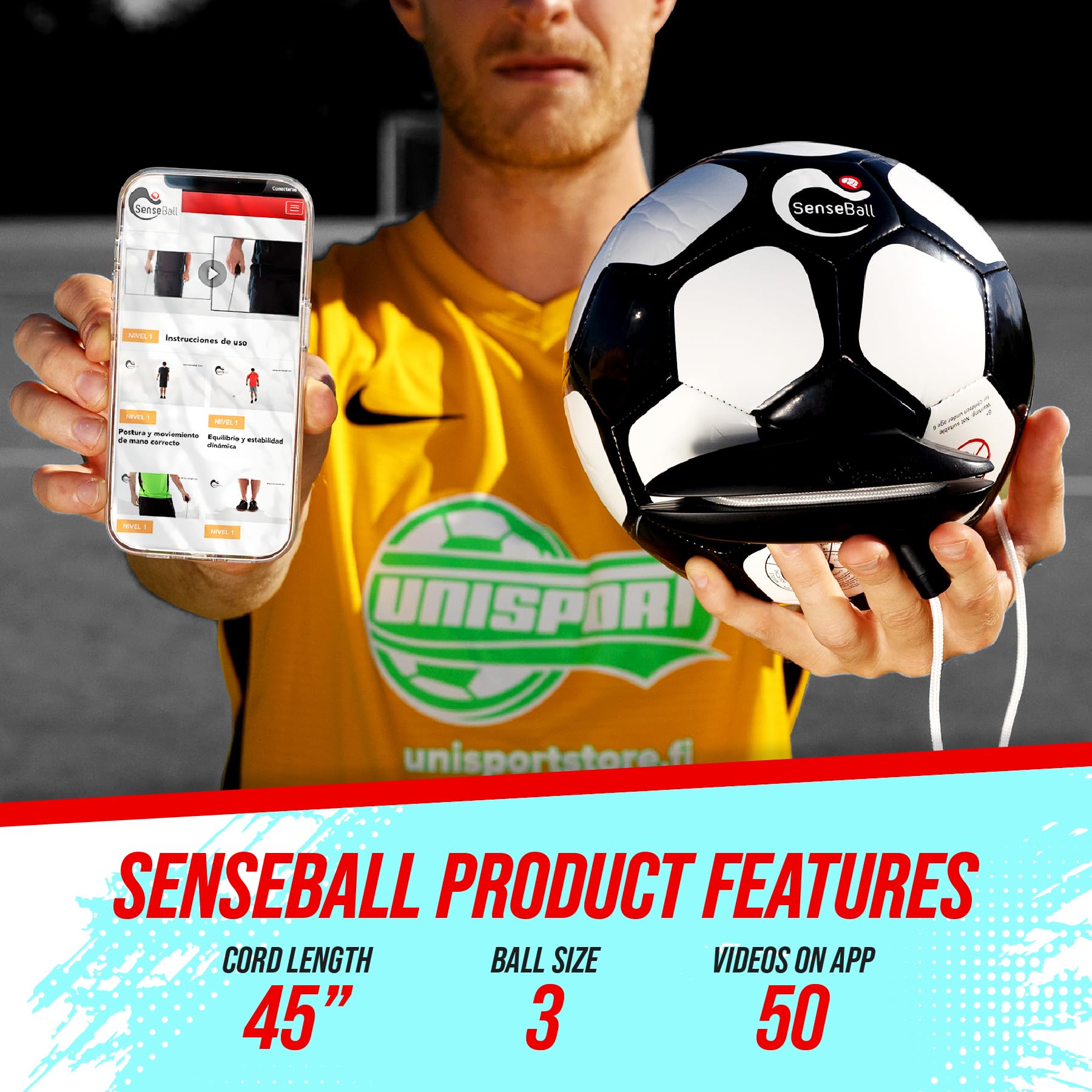SenseBall Soccer Ball | Soccer Training Equipment for Kids & Adults | Improve Skills & Control with 50 Exercise Videos & Personal Soccer Coach App