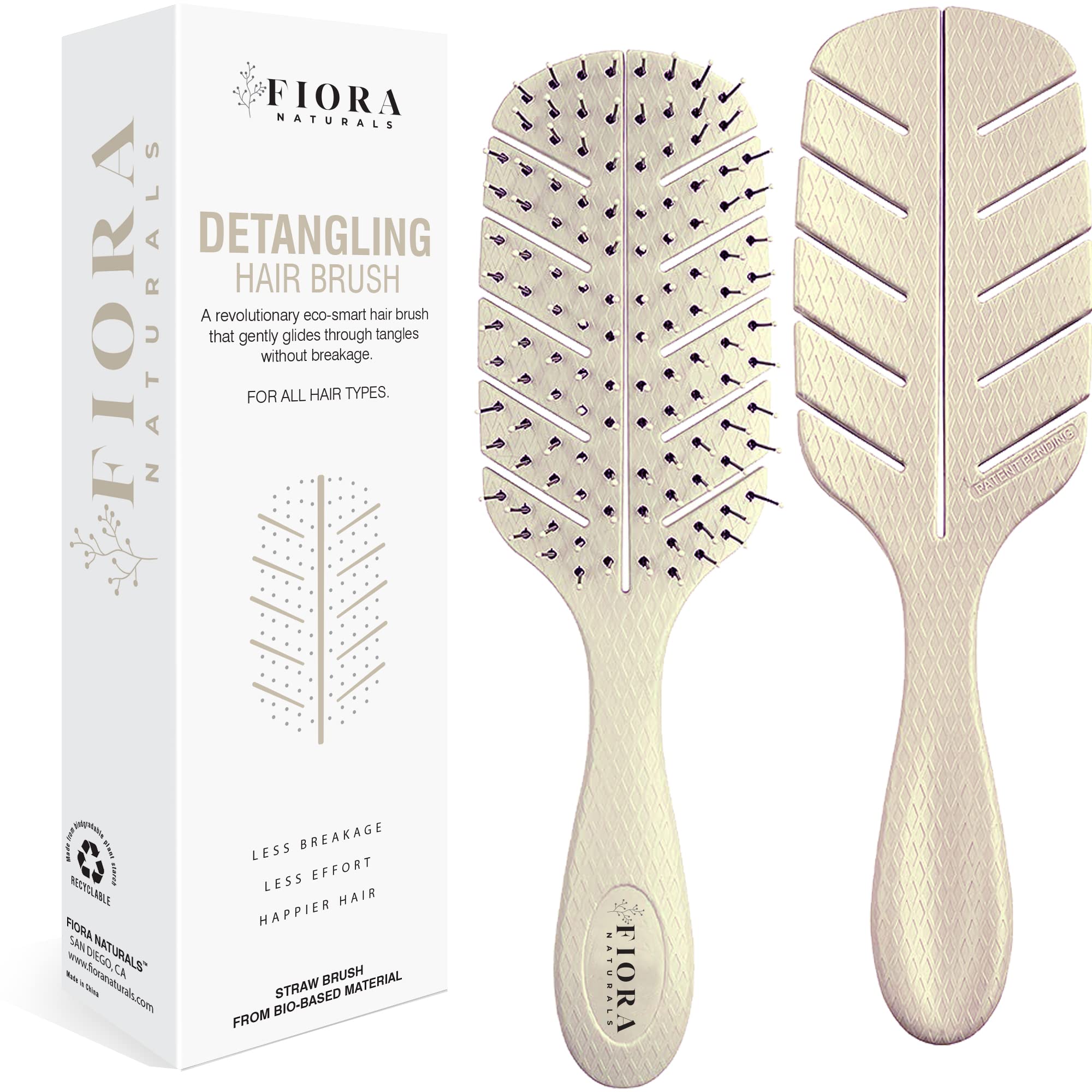 Detangler Brush by Fiora Naturals - 100% Bio-Friendly Detangling brush w/Ultra-Soft Bristles - Glide Through Tangles with Ease - For Curly, Straight, Black Natural, Women, Men, Kids - Dry and Wet Hair