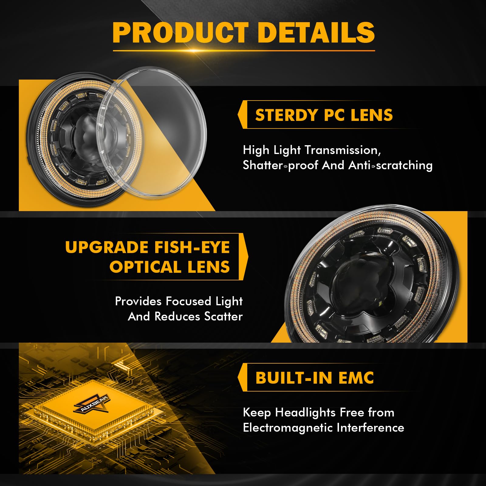 Auxbeam 7 Inch LED Headlights Black H6024 with DRL & Turn Signal & Start-up Gradient Welcome Light Replacement for 1997-2018 Jeep Wrangler JK JKU TJ LJ CJ, DOT Approved Anti-glare 7" Round Headlamps