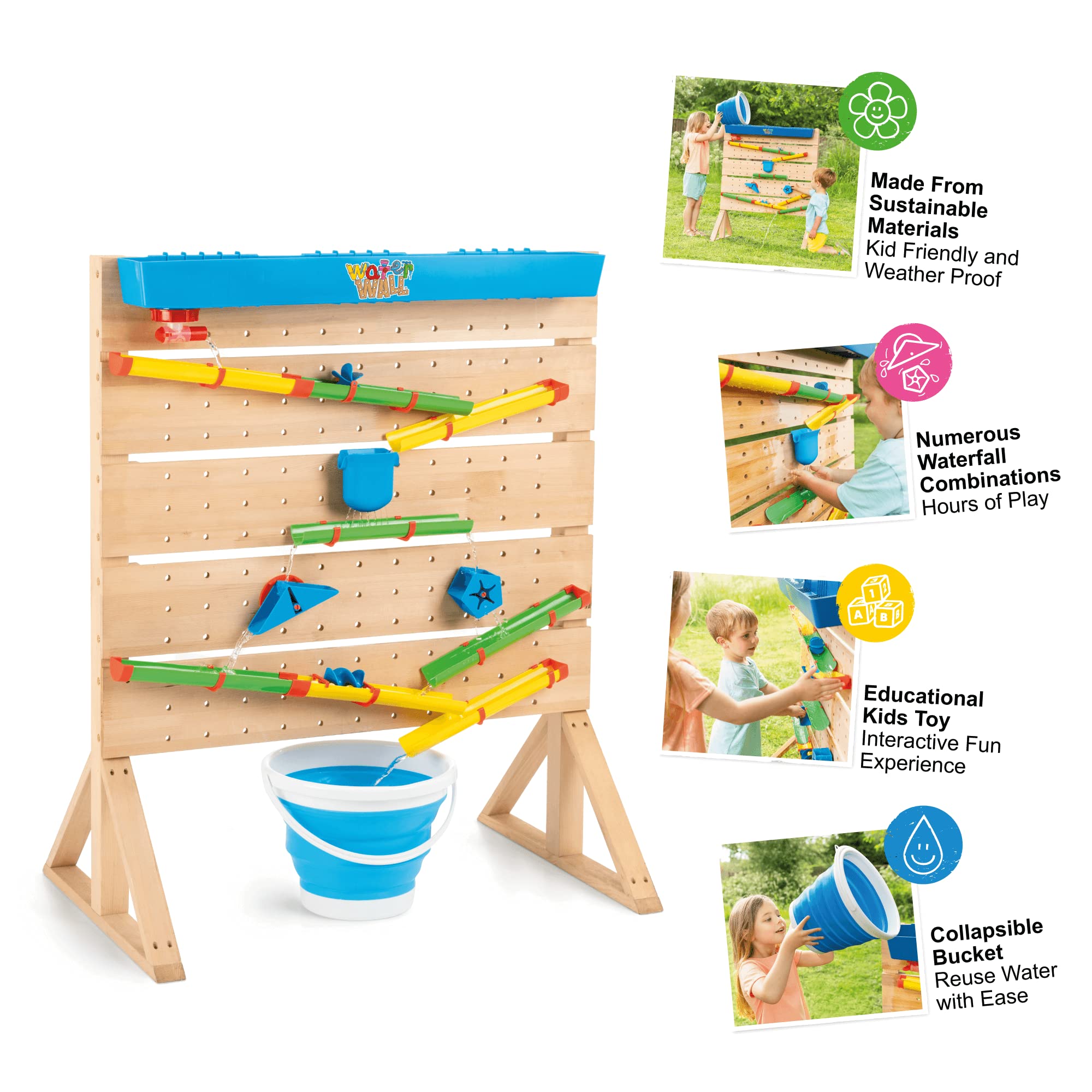 Board Masters Waterwall Sensory Water Table | Wooden Waterfall Play Table with 27 Accessories | Educational Toy for Kids Ages 3+