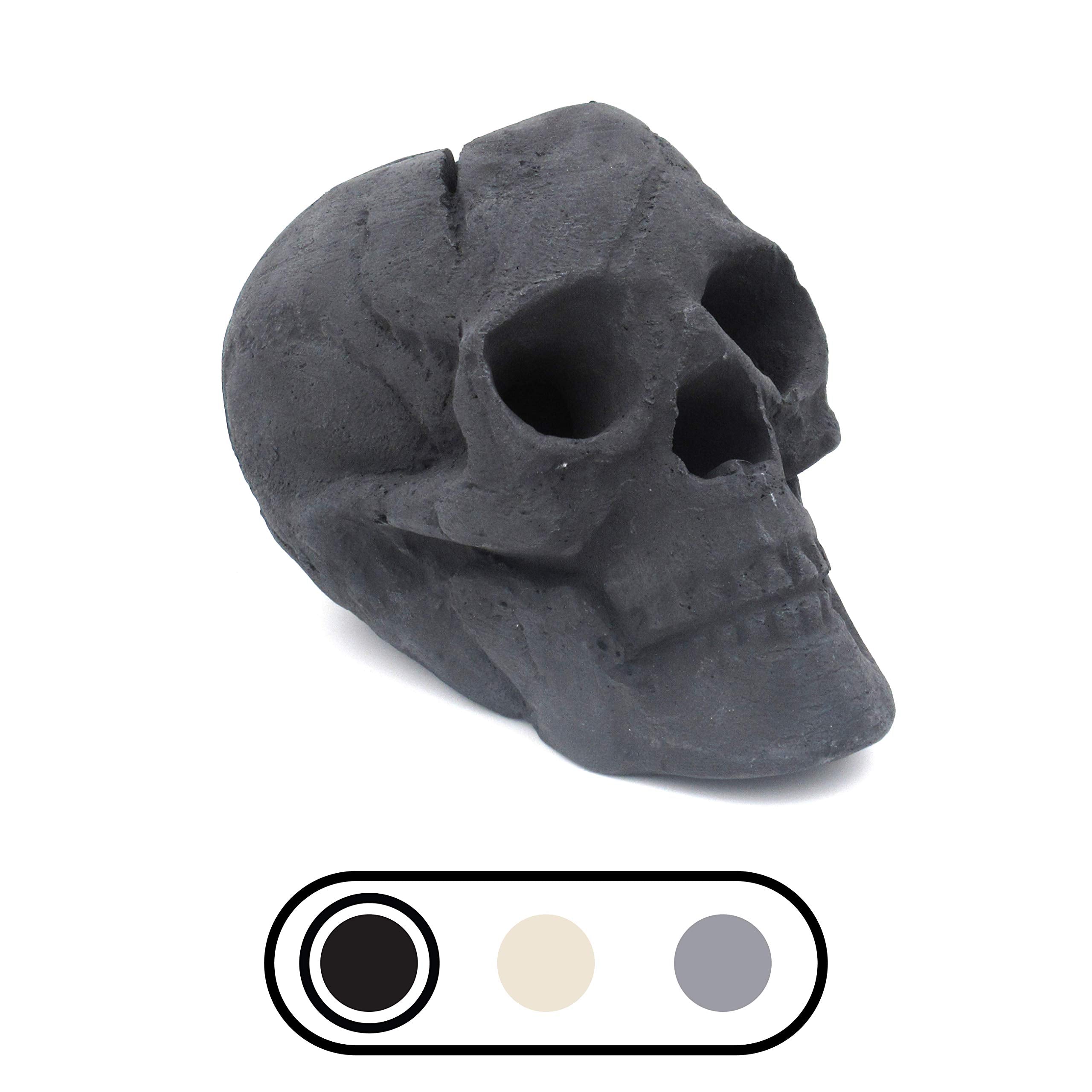 OSKER Fire Pit Skull with Fire Color Changing Packets | Ceramic Fireproof Log for Bonfire, Campfire, Fireplace, Firepit | Halloween Decor | Gas, Propane, or Wood Fires | 9 Inch - Black