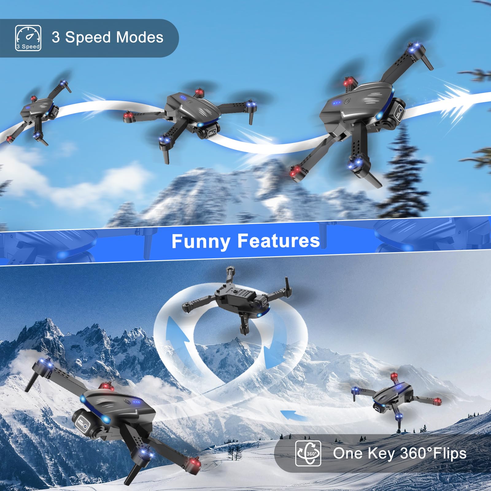 X-shop Drone with Camera 1080P HD, FPV Mini Drones for Kids Adults with 2 Batteries, Toys Gifts for Kids Beginners with One Key Take Off/Landing, Altitude Hold, 90°Adjustable Lens, 360 Flips