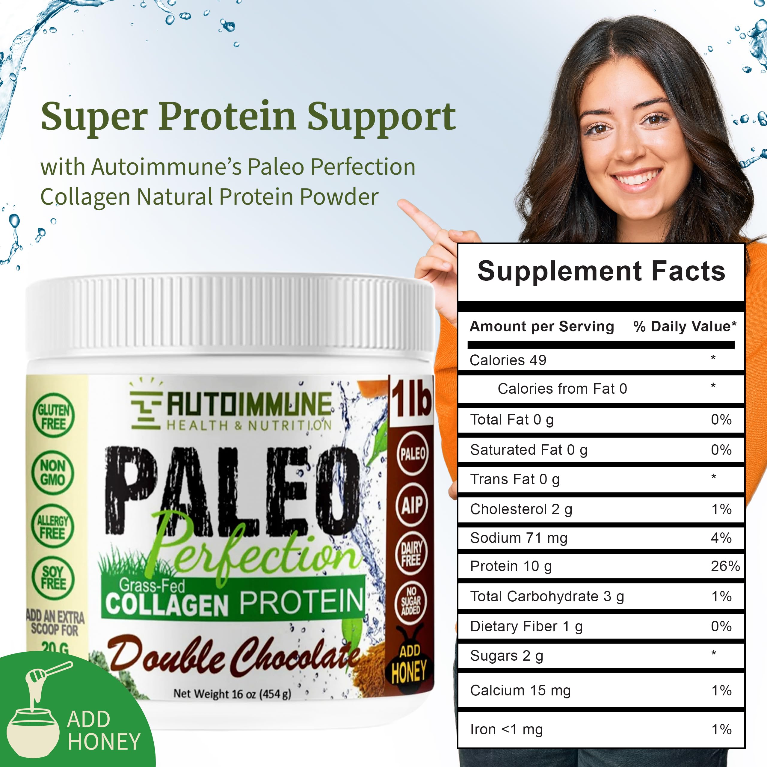 Paleo Perfection Double Chocolate Grass Fed Beef Collagen Protein Powder without Stevia - Paleo, Keto, SCD, AIP Protein Powder w/ Apple Fiber, Carrot, Broccoli - 300g Protein Powder & Superfood Blend