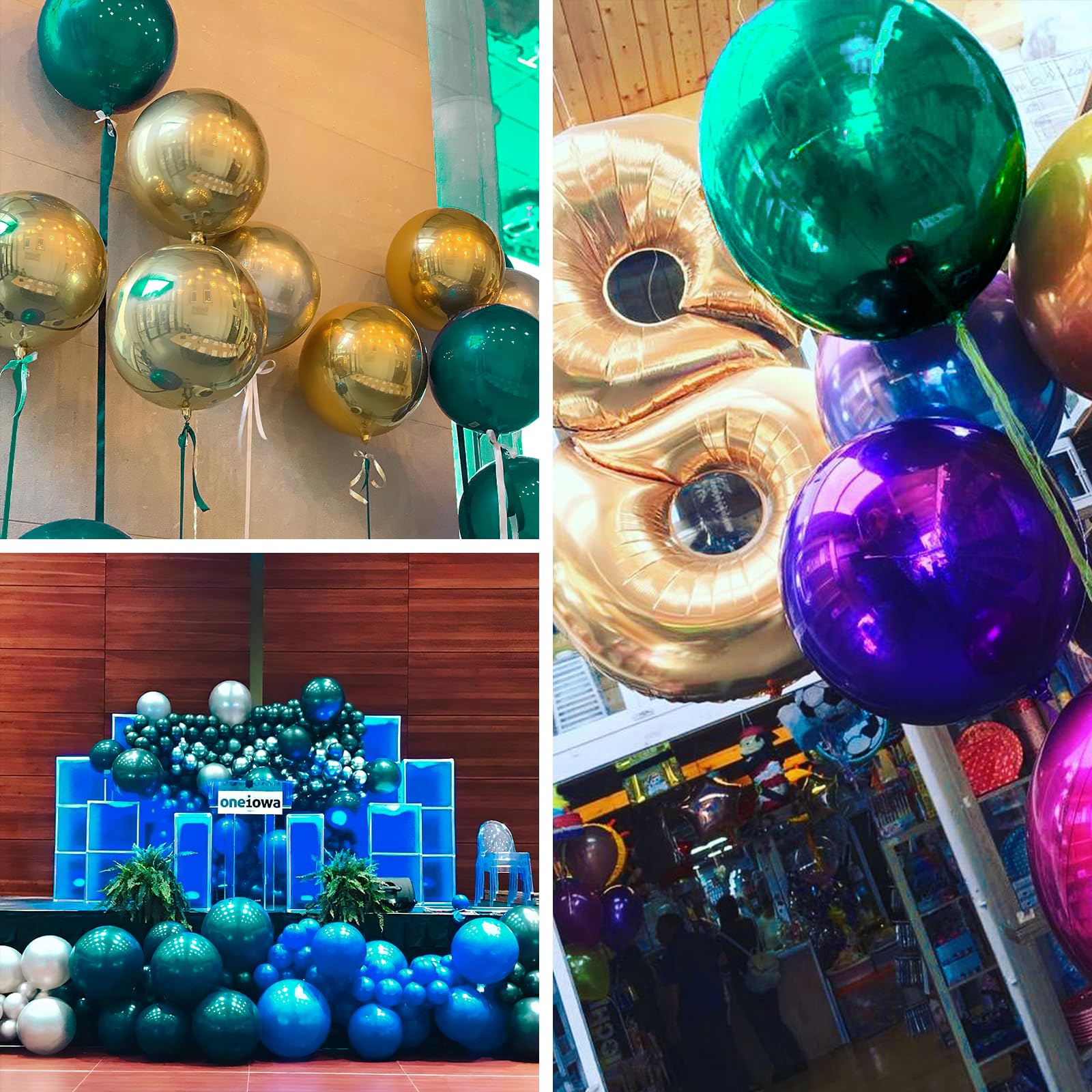 PartyWoo Dark Green Foil Balloons 6pcs 22 Inch Large Round Foil Big Giant Orbz 4D Jumbo Inflatable Mirror Ball Mylar Balloons for Baby Shower Wedding Safari Dinosaur Woodland Themed Party Decorations