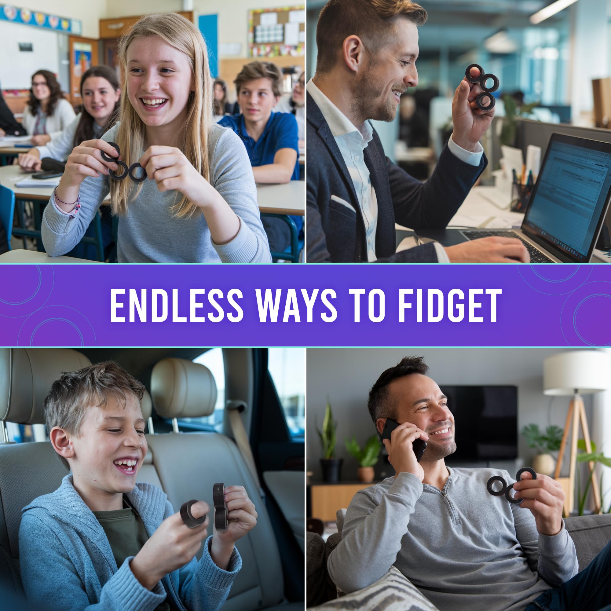 BUNMO Infinity Cube Fidget Toy - Stocking Stuffers for Teens - Teen Boy Toys - 1 Pack Beech Wood and BUNMO Magnetic Rings - Stocking Stuffers - Fidget Toys Adults - Stocking Stuffers for Boys - Black