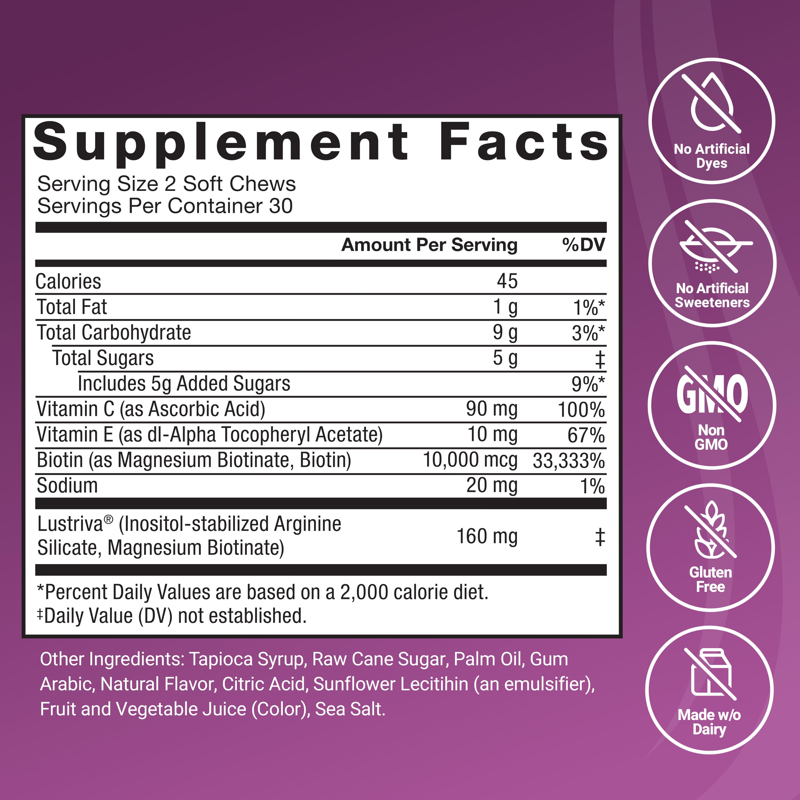 Force Factor Hair Growth Accelerator Soft Chews, Hair Growth Vitamins for Women and Men with Clinically Studied Lustriva and Biotin, Promotes Thicker, Fuller, Stronger Hair, Mixed Berry, 60 Soft Chews