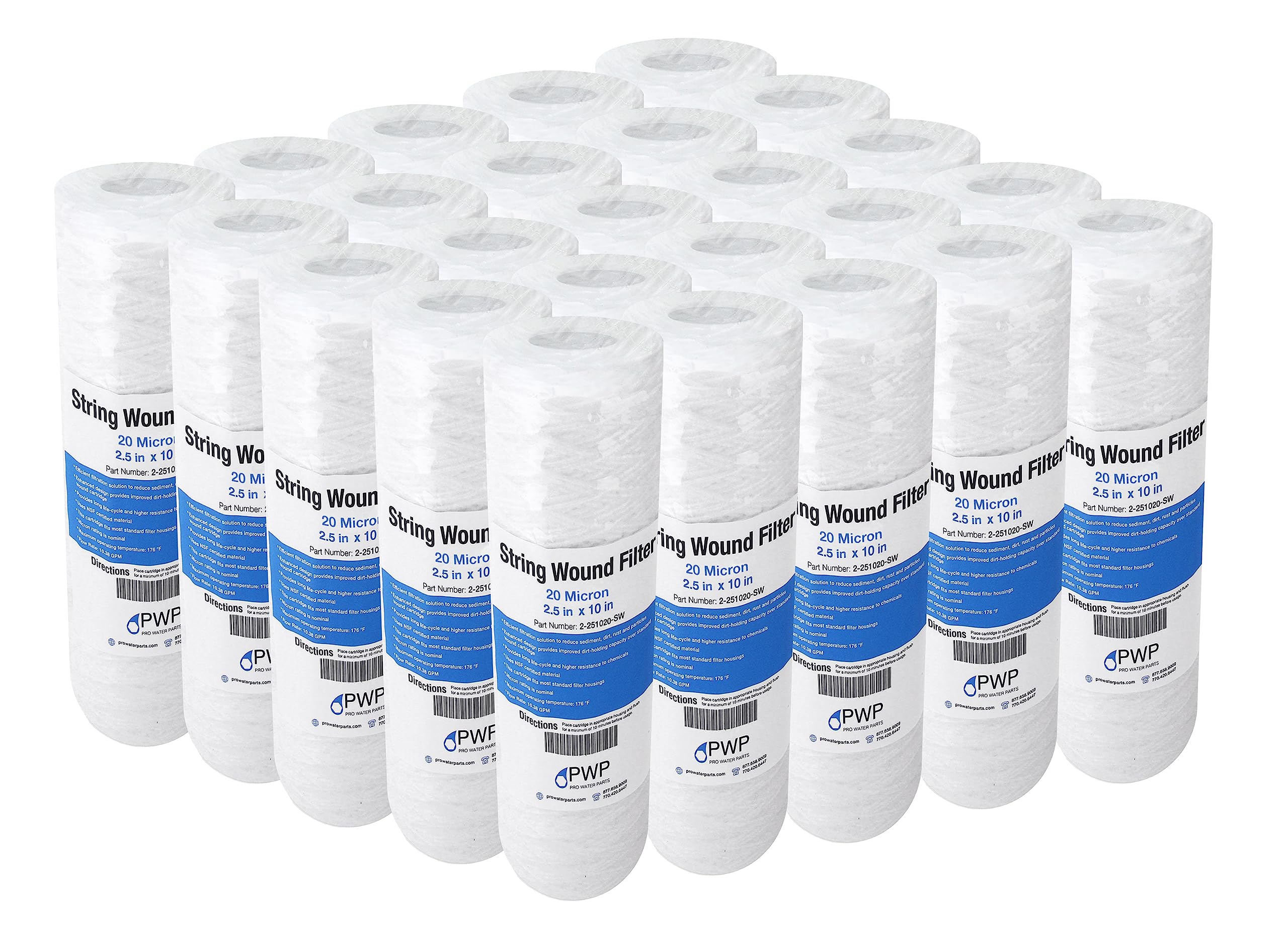 Sediment String Wound Water Filter Cartridge Standard 2.5x10 20 Micron 25 Pack