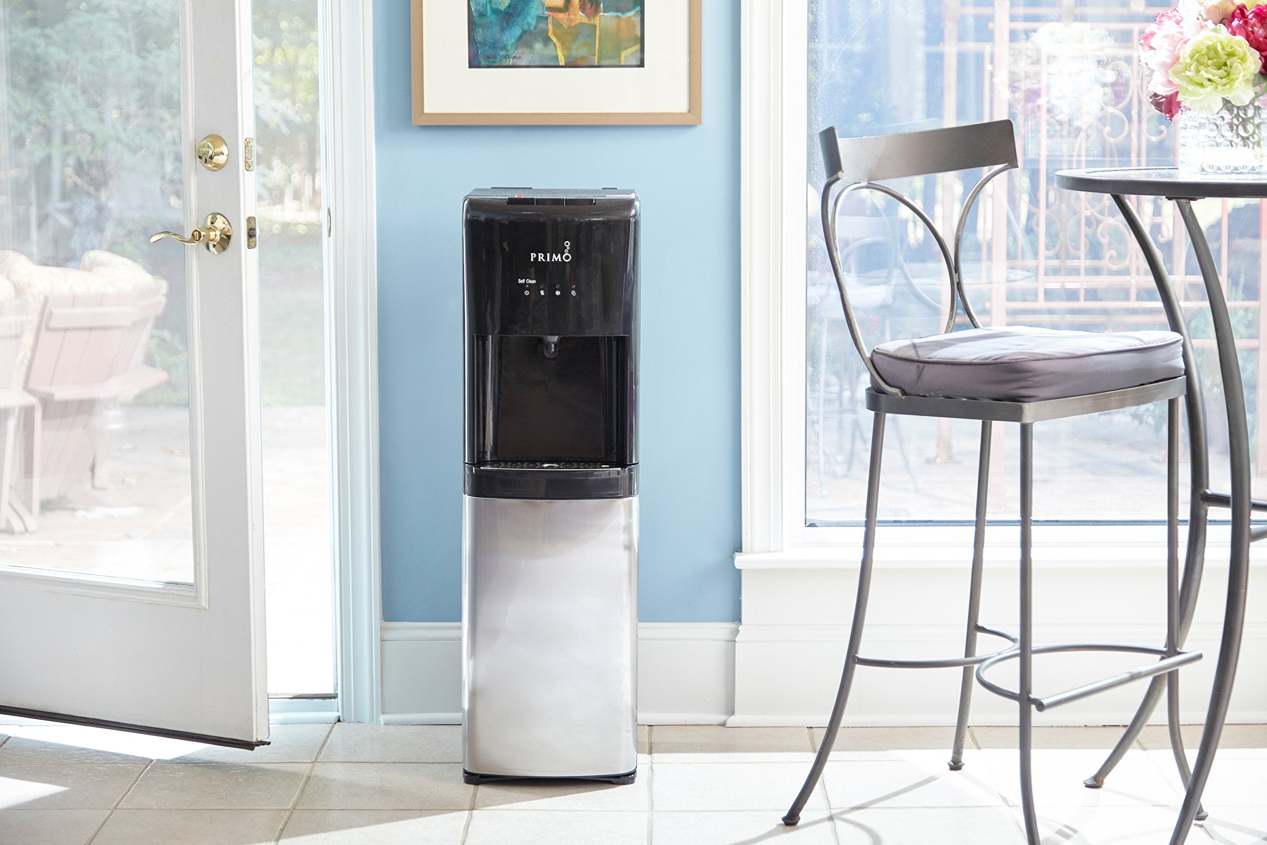 Primo Bottom-Loading Self-Sanitizing Water Dispenser, 3 Temp (Hot-Cool-Cold) Water Cooler Water Dispenser for 5 Gallon Bottle w/Child Safety Lock, Black and Stainless Steel