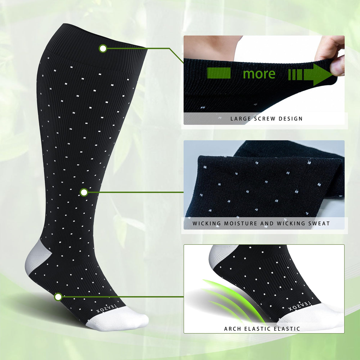 LEVSOX Wide Calf Compression Socks for Women Plus Size Pregnancy Cute Fun 15-20mmHg Knee High Extra Large Support Socks for Nurse, Medical, Travel, PolkaDots