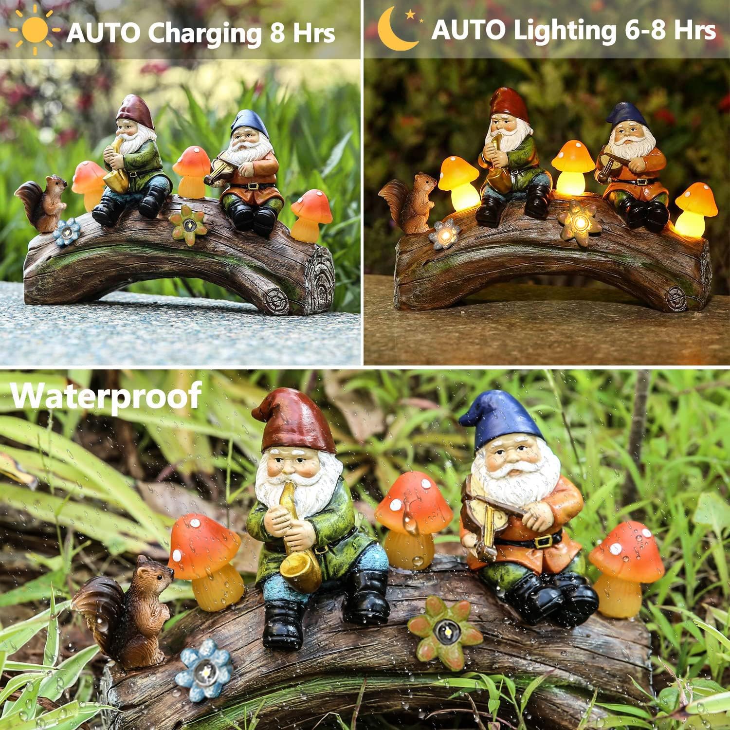Jy.Cozy Gnome Garden Statue Funny Gnome Solar Mushroom Figurines, Resin Garden Gnomes Fall Decorations Outdoor for Patio Yard Lawn Porch, Ornament Gift