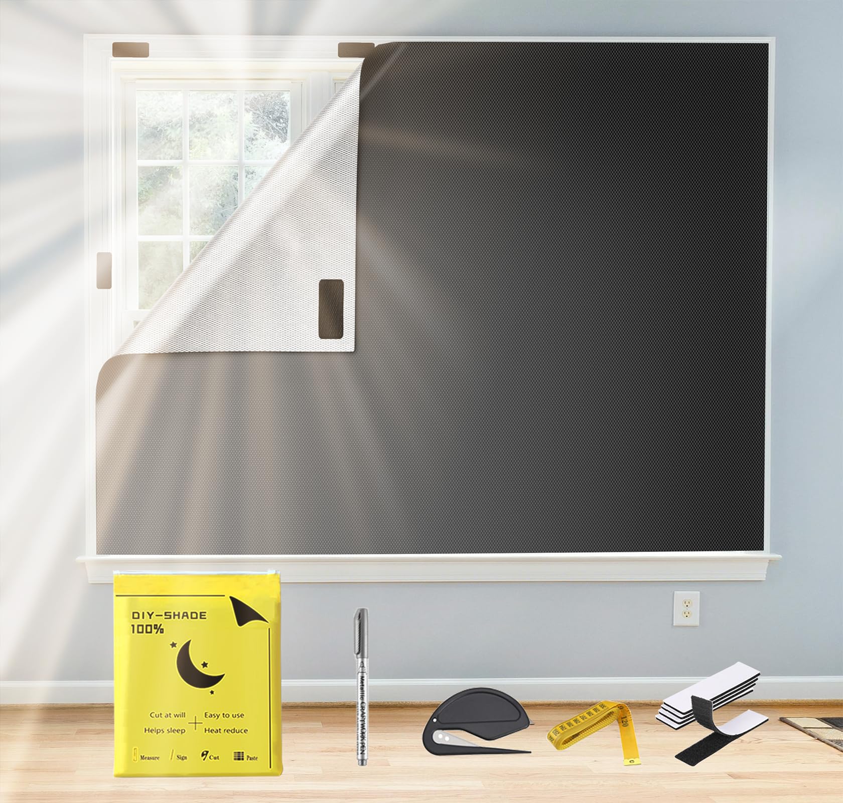 Kairsya 100% Blackout Curtains for Bedroom, 78" x 57" Portable DIY Blackout Blinds, no Drill Blackout Shades & Window Heat Blocker & Blackout Window Cover Pefect for Dormitory, Baby Nursery, Travel