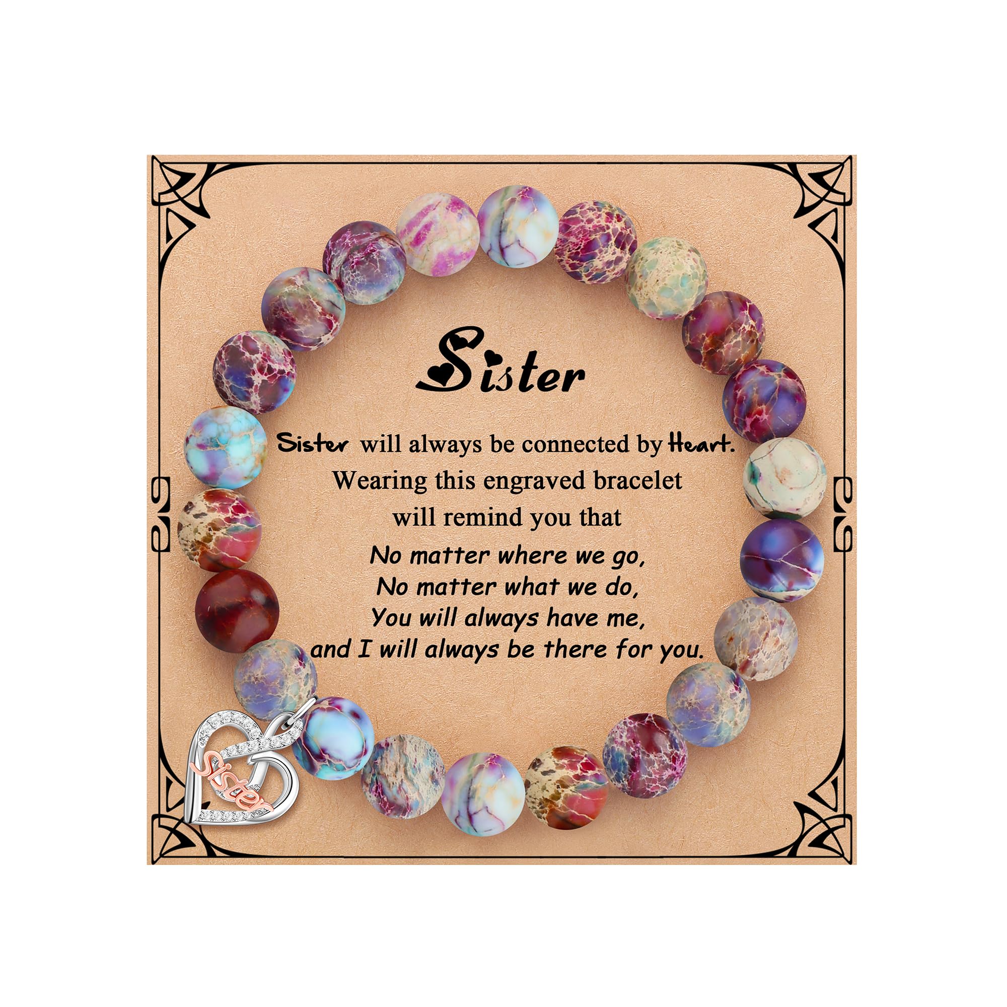 JoycuFF Christmas Birthday Gifts for Sister Bracelet, To My Sisters Gift Gifts from Brother, Christmas Mothers Day Unique Gifts for Sister Colorful Imperial Jasper Natural Stone Bracelets for Women