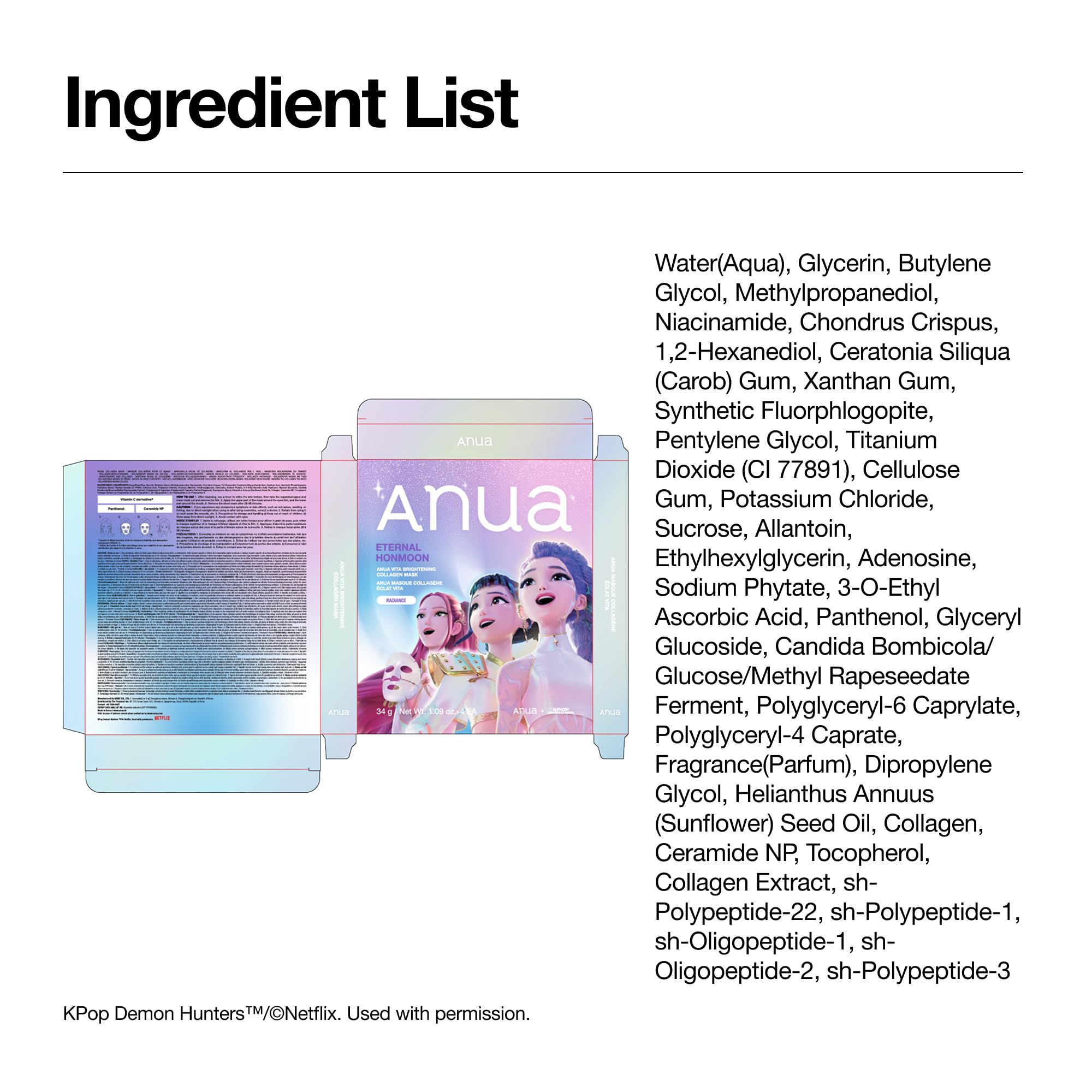ANUA Vita Collagen Mask, Hydrogel Face Mask for Cooling & Skin Firmness, Dullness Care with Vitamin C, Radiant Glass Skin Effect, KPop Demon Hunters, Korean Skincare (4ea)