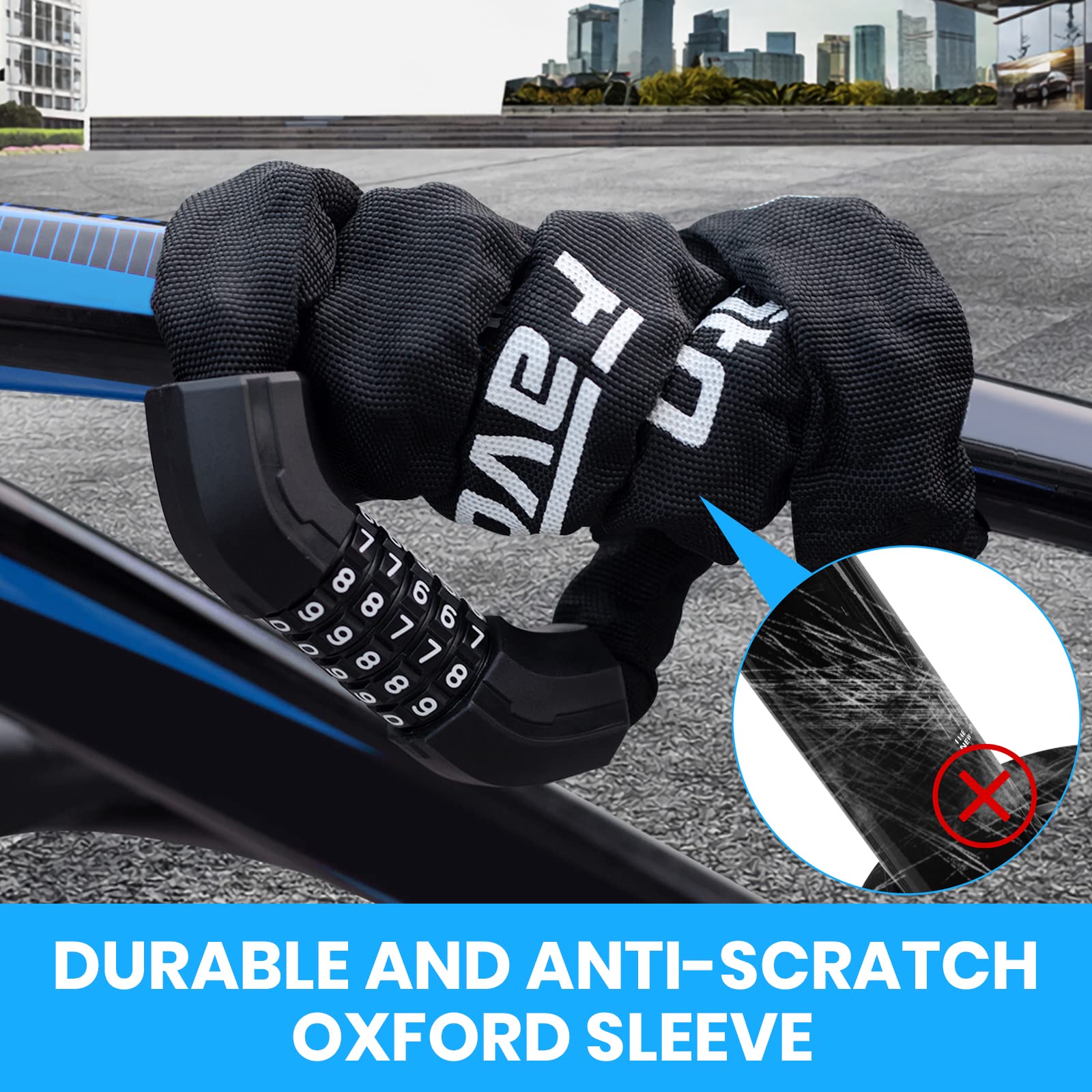 Favoto Bike Chain Lock, 5 Digit Combination Anti-Theft Bicycle Lock, 3.3 feet Long Security Resettable Heady Duty Hardened Steel, Ideal for Outdoor Motorcycle E-bike Bikes Gate Fence Ladder Lawn Mower