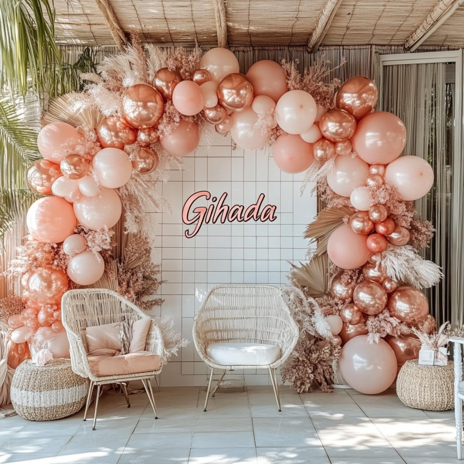 PartyWoo Rose Gold Balloon Arch Kit Garland 140 pcs Different Sizes of 18 12 10 5 Inch Light Pink Nude White Metallic Rose Gold Confetti Balloons for Bridal Shower Wedding Birthday Party Decorations