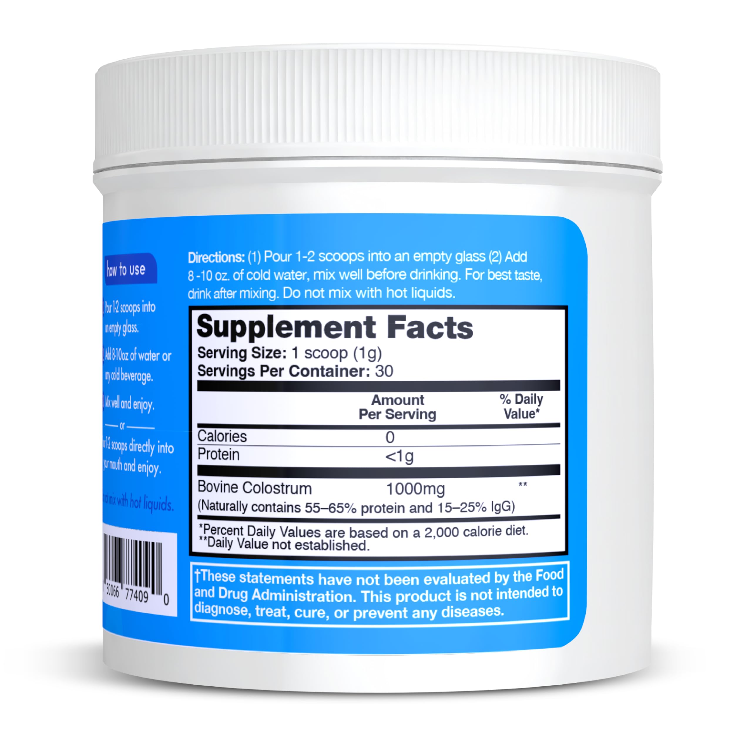 Zena Nutrition Bovine Colostrum Powder Supplement, 1000mg Pure Colostrum, Supports Immune and Digestive Health, Promotes Gut Health, Keto, Gluten Free, Fat Free, Grass Fed, Unflavored, 30 Servings