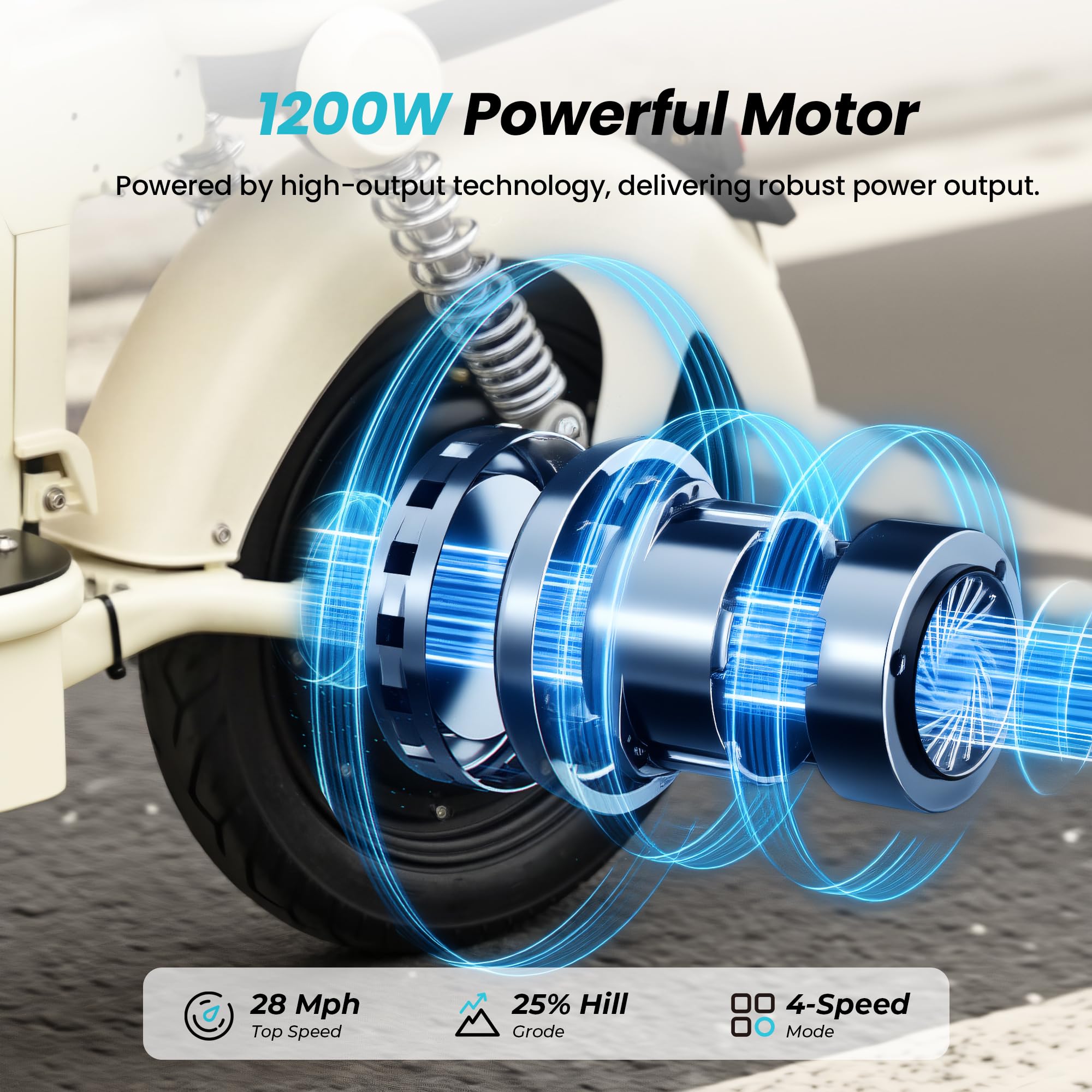 escoone Electric Scooter for Adults, 1200W Powerful Motor, 62 Miles Long Range & 28MPH Top Speed, 14" Vacuum Pneumatic Tires E scoote, Dual Suspension, NFC Start Commuter Scooter with Seat