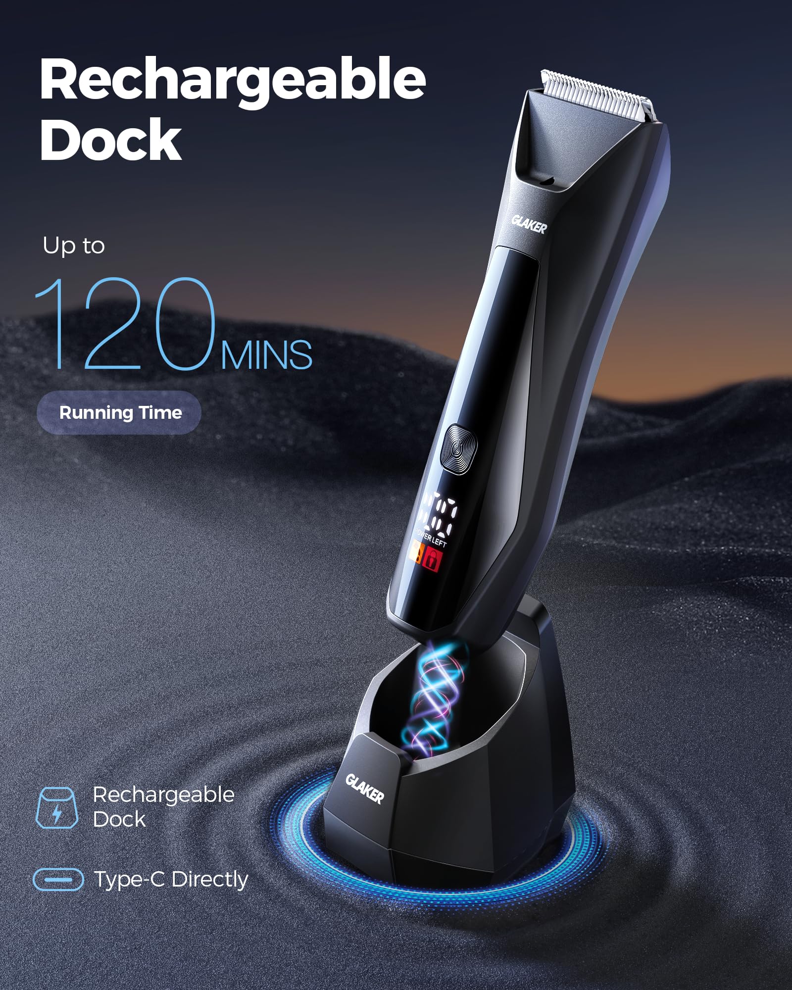 GLAKER Ball Trimmer Men, 2-in-1 Body Shaver Pubic Hair Trimmer for Men Manscape Groin Trimmer Body Hair Trimmer Ball Shaver Body Groomer Dual-Head Ceramic Trimmer & Foil Blades IPX7 Waterproof (Black)