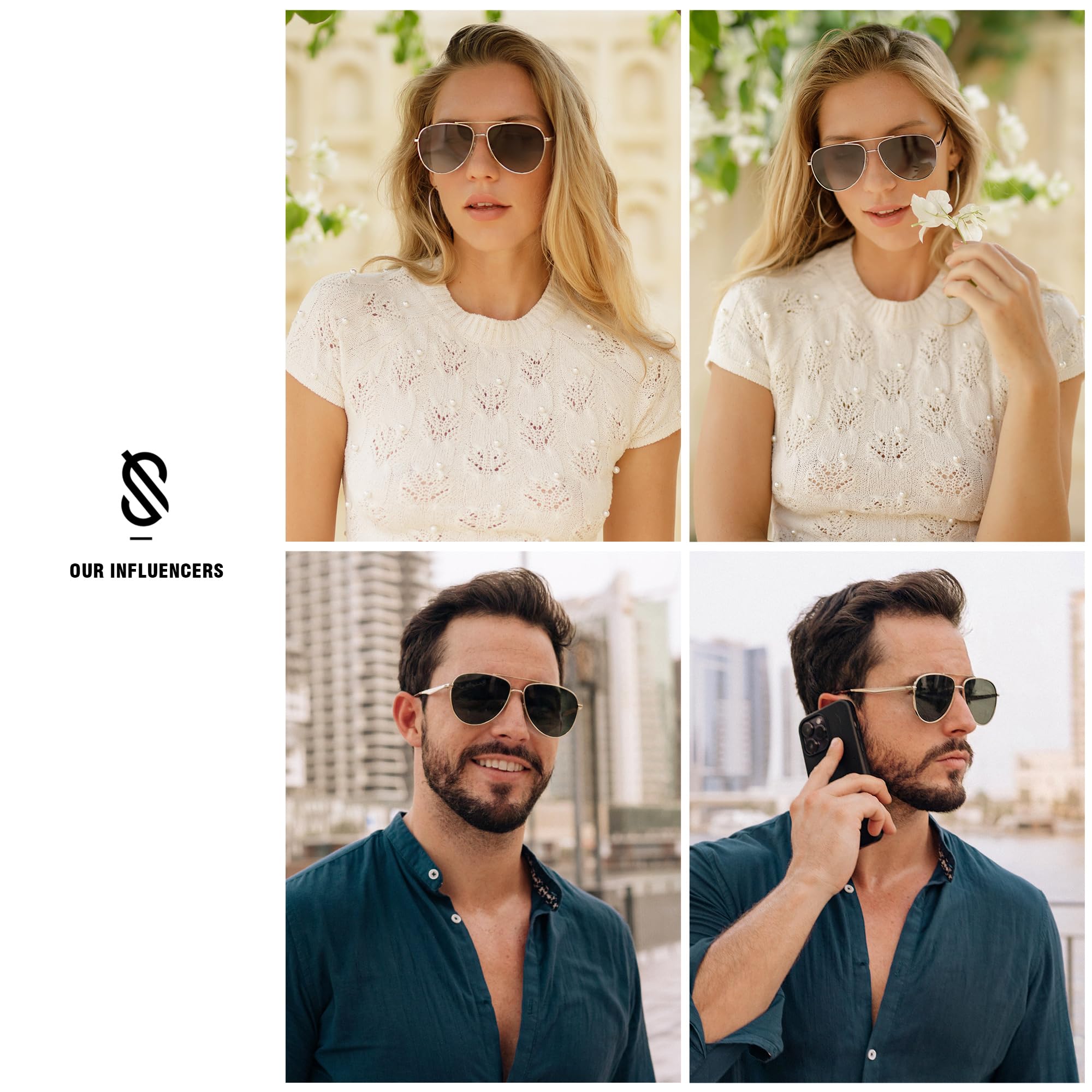 SOJOS Retro Oversized Aviator Polarized Sunglasses for Women Men Classic Large Metal Sun Glasses SJ1207A Gold/Green Lens