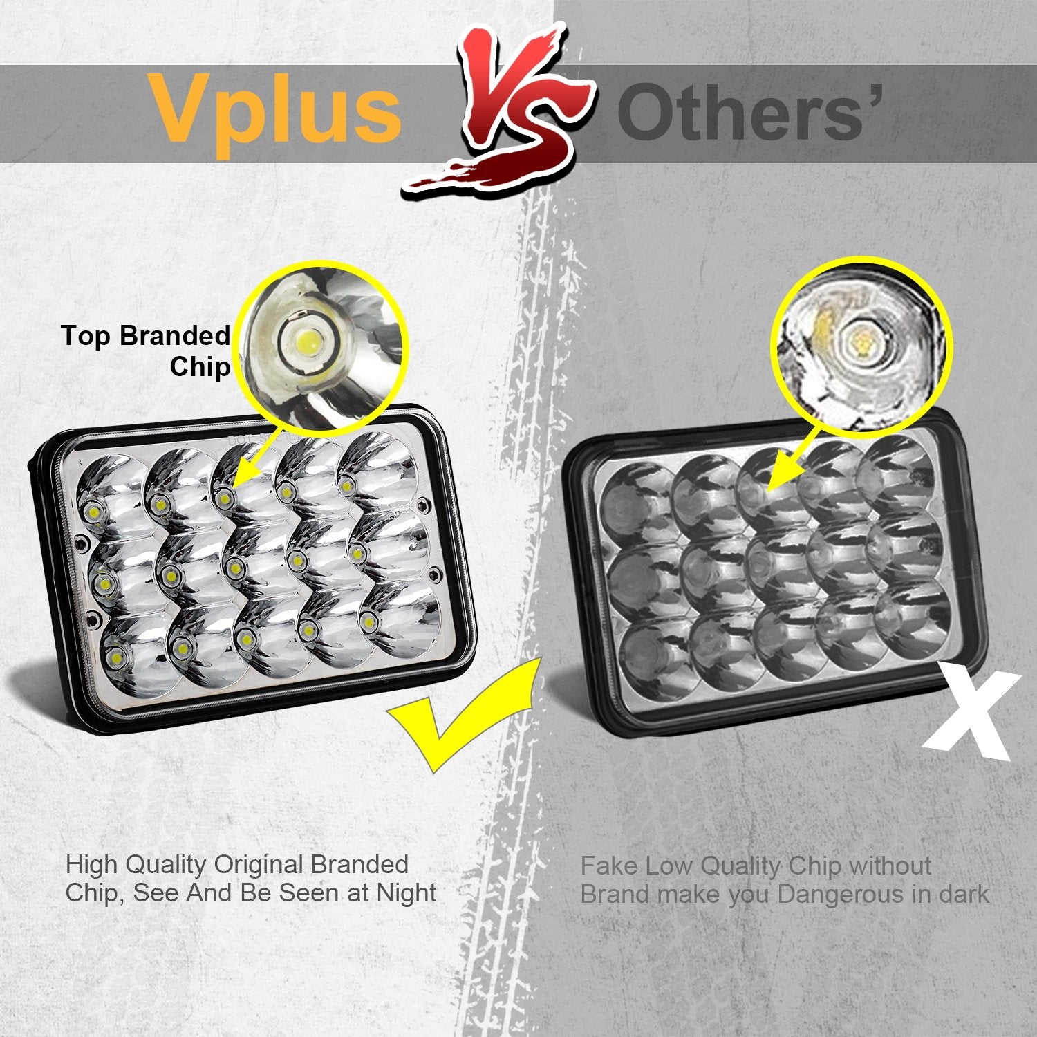 Partsam 4x6 6x4 inch LED Headlights Rectangular Sealed Beam Headlamp H4651 H4652 H4656 H4666 H6545 H4 Socket Hi/Lo Beam Compatible with 379, W900, K5 K10 K20 W3500