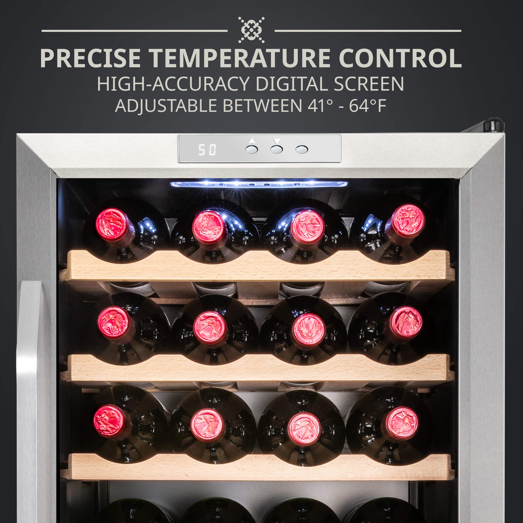 Ivation 28 Bottle Compressor Wine Cooler Refrigerator w/Lock | Large Freestanding Wine Cellar For Red, White, Champagne or Sparkling Wine | 41f-64f Digital Temperature Control Fridge Stainless Steel