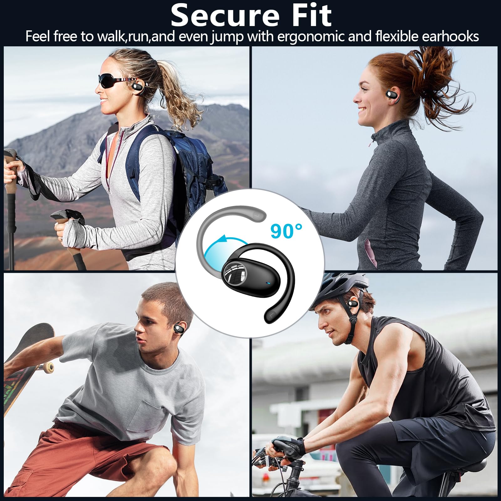 kurdene Open Ear Headphones,Bluetooth 5.3 Wireless Sports Earbuds-Black