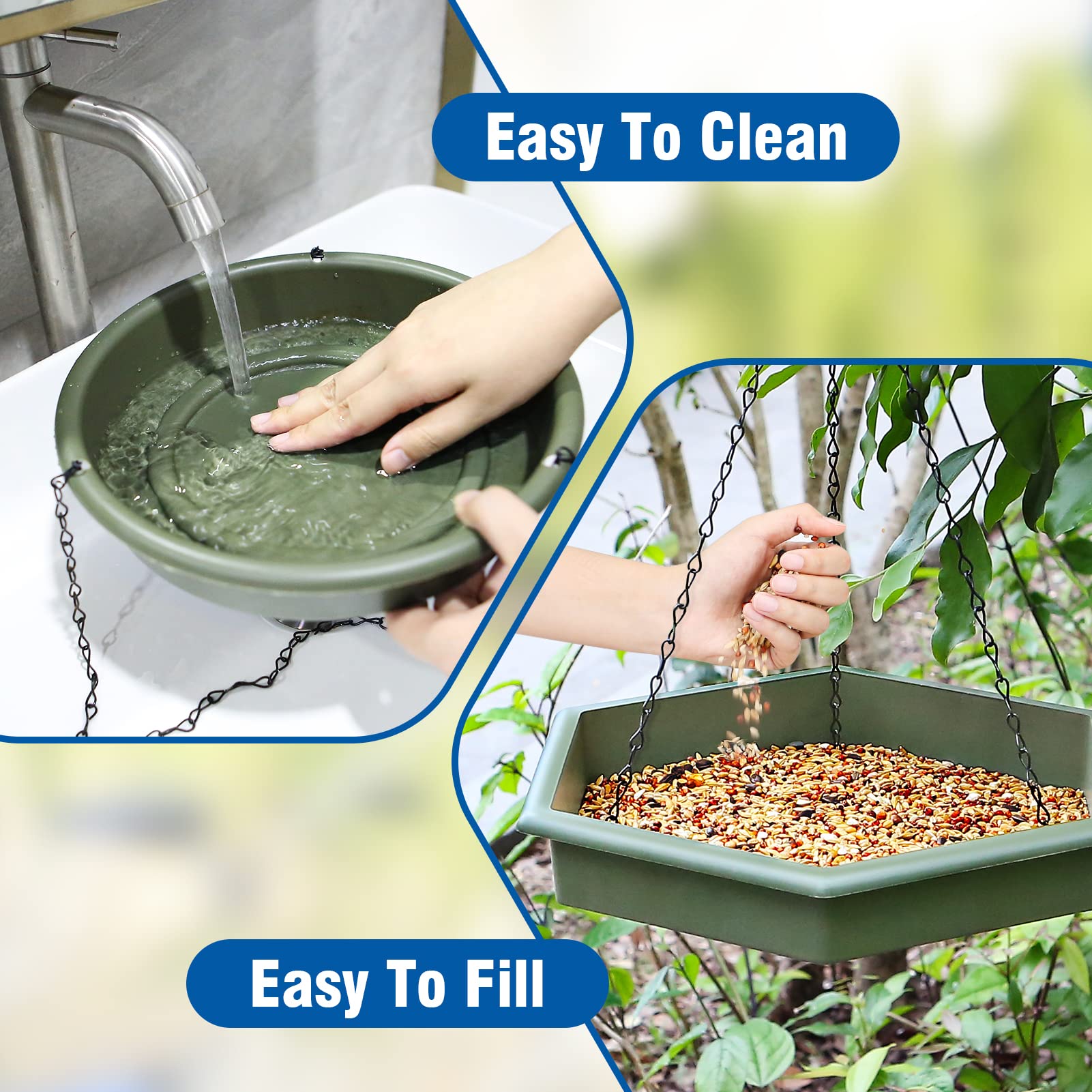 Hanging Bird Bath,2 in 1 XL Hanging Bird Feeder & Birds Bath for Outside, Birds Water Feeder,Tray for Outdoors Garden Patio Decoration