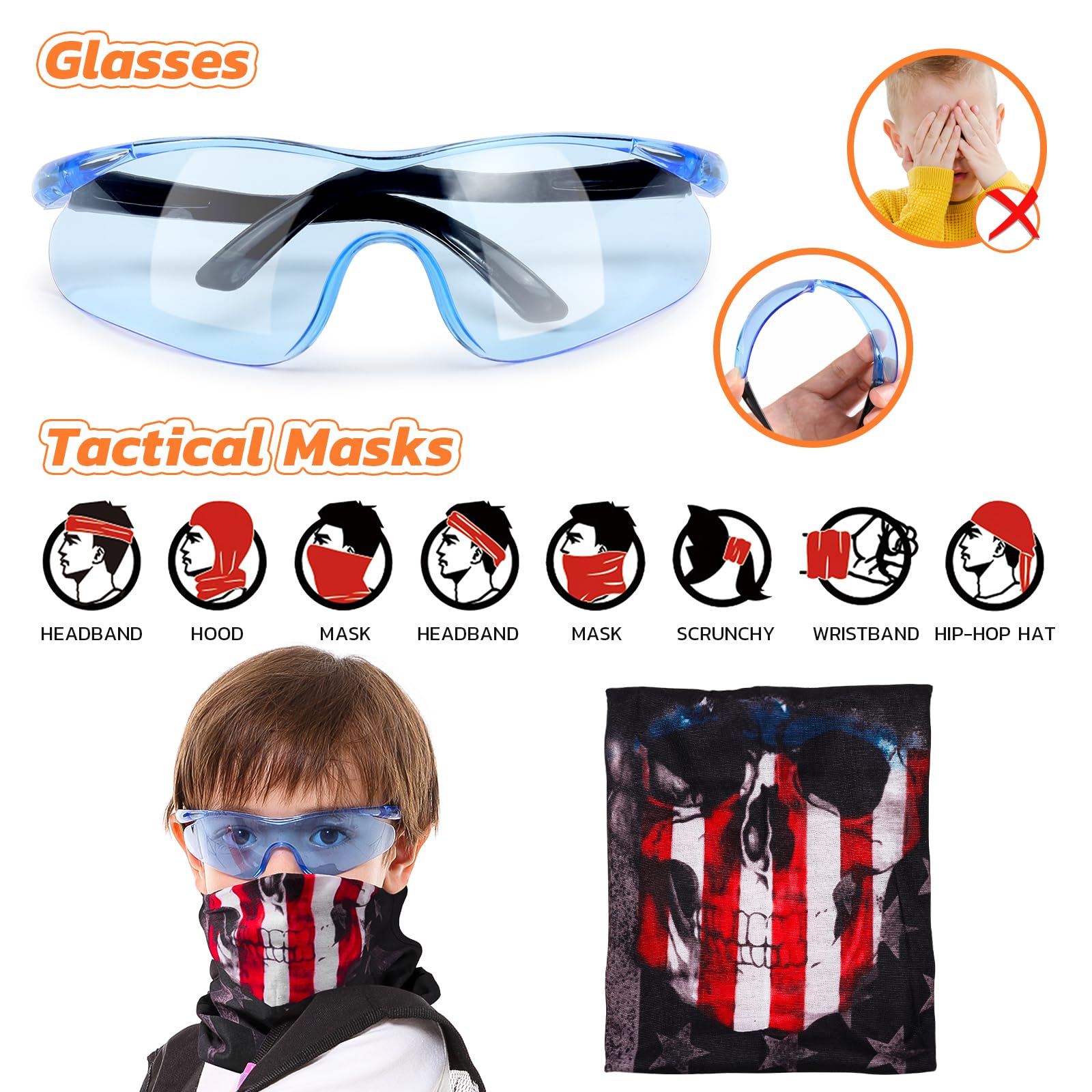 UWANTME Kids Tactical Vest Kit for Nerf Guns Elite Series with Refill Darts,Tactical Mask Wrist Band,Protective Glasses,Toys for 7 8 9 10 12 Year Old