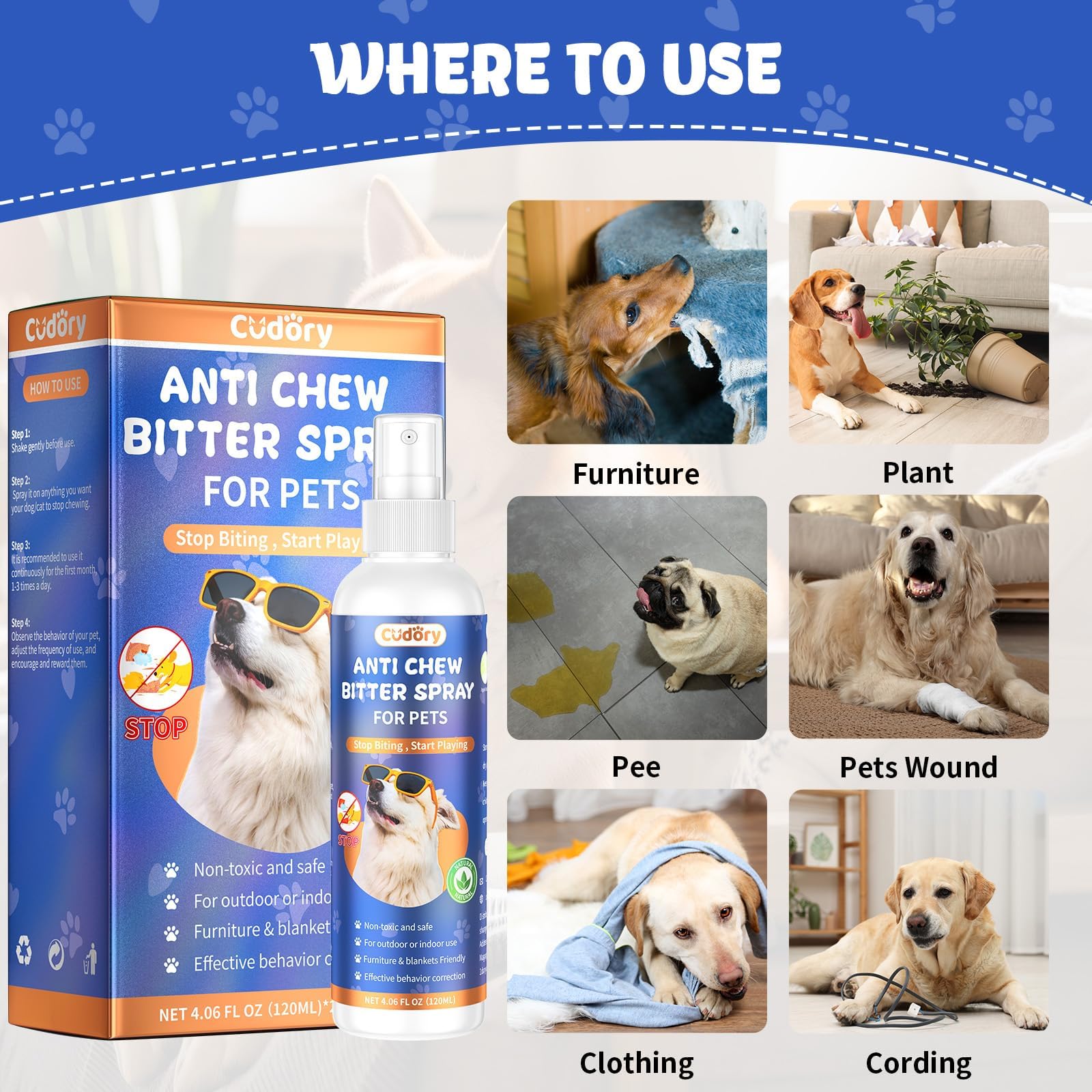 Cudory 2PCS Bitter Apple Spray for Dogs to Stop Chewing, No Chew Spray for Dogs & Cats Protect Furniture Shoes Belongings, Dog Deterrent Training Aids Spray Natural No Alcohol & Trace