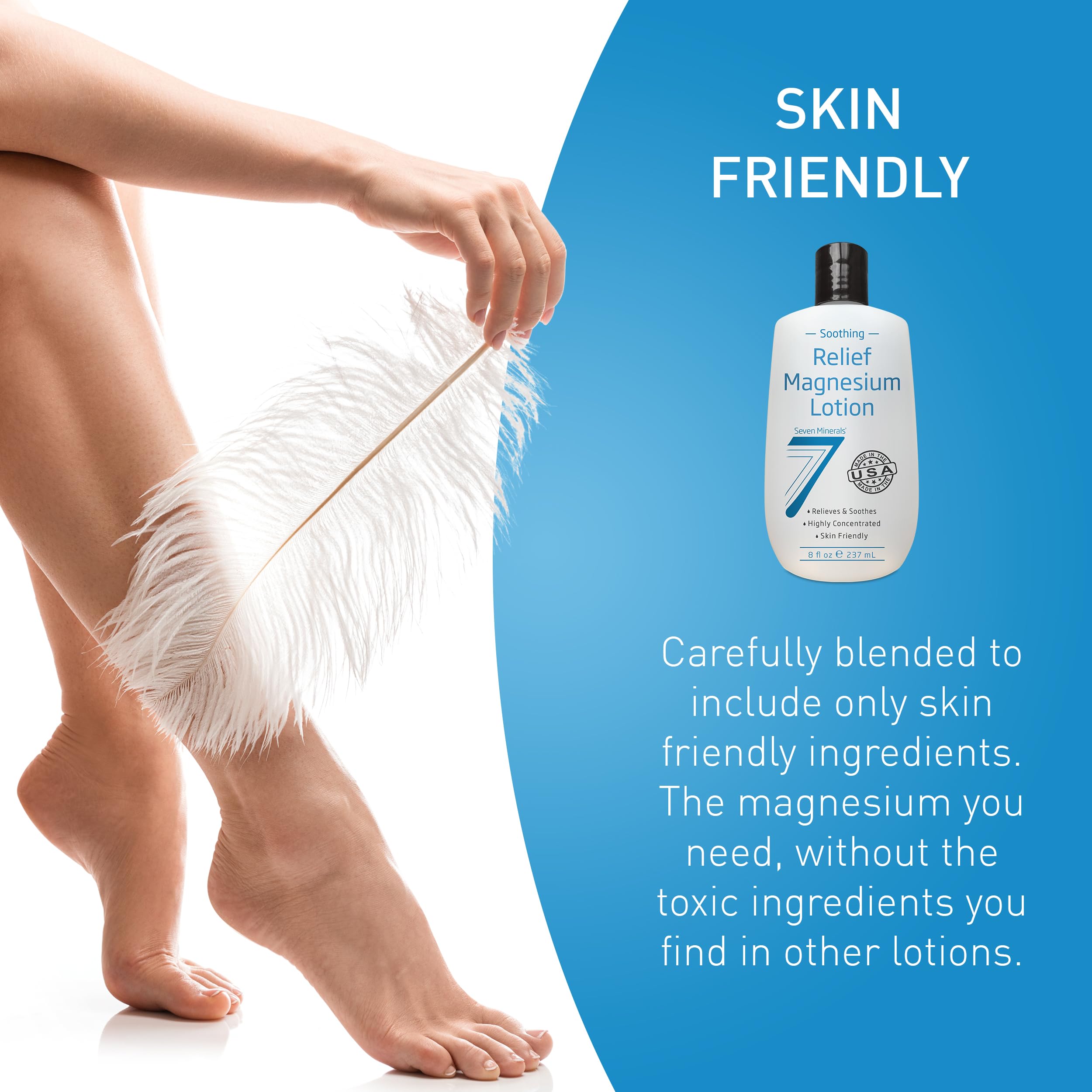Seven Minerals Magnesium Lotion for Soothing Relief & Relaxation - Highly Concentrated Magnesium for Better Sleep, Feet & Joint Care. Non-Greasy Lotion with Skin Friendly Ingredients - 8 fl oz