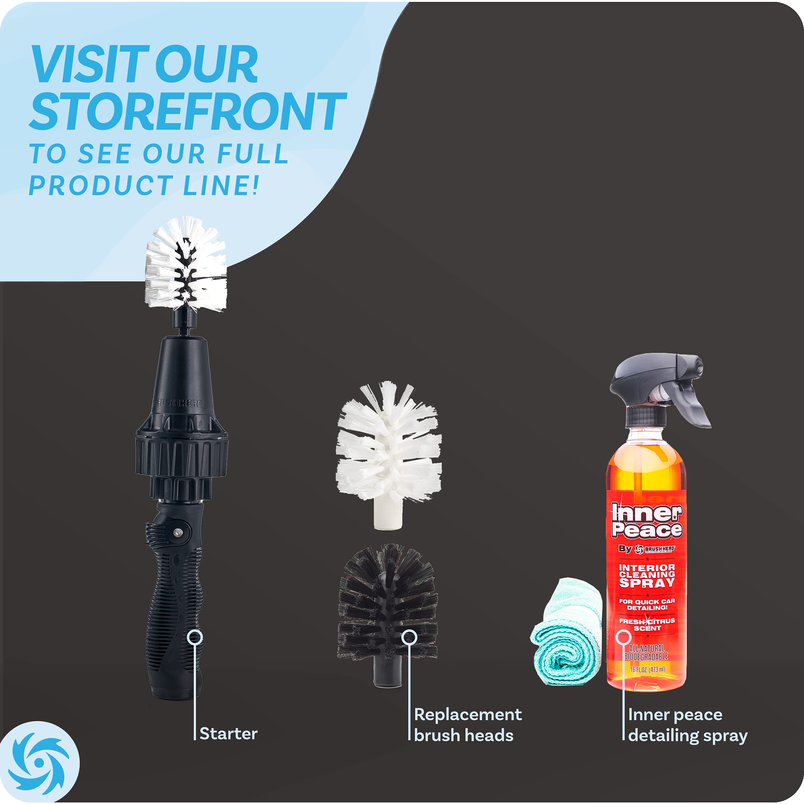 Brush Hero Wheel Brush - Auto Cleaning Kit Water, Powered Rim Cleaner to Scrub and Wash Tires, Grills, Bike and Motorcycle Wheels, Car Detailing Spinning Brushes