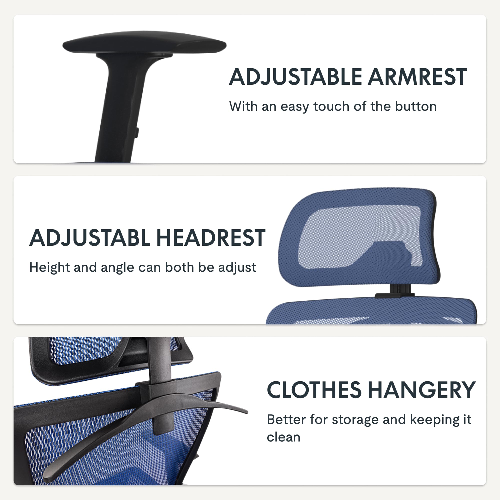 FLEXISPOT Ergonomic Office Chair Height Adjustable Computer Chair Home Office Desk Chairs with Wheels Adjustable Headrest Armrests Blue