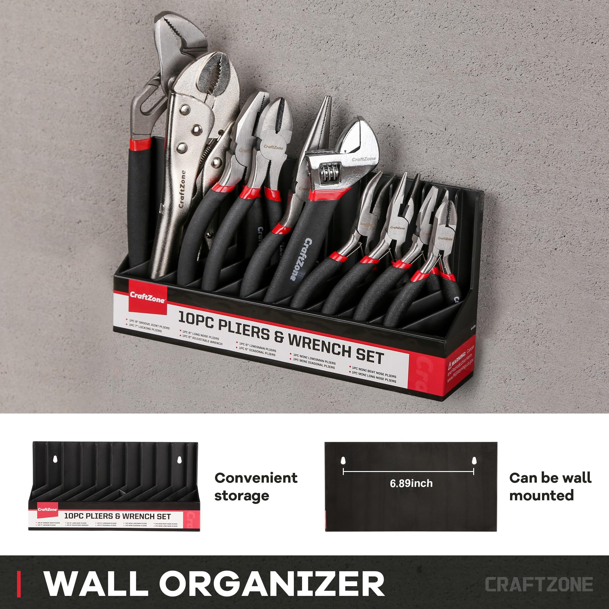 10PC Pliers and Wrench Set with Storage Rack – Includes Locking | Long Nose | Diagonal Cutter | Groove Joint | Linesman & Mini Plier ,High-Quality Carbon Steel Tool Kit for DIY and Home a Gift for Man