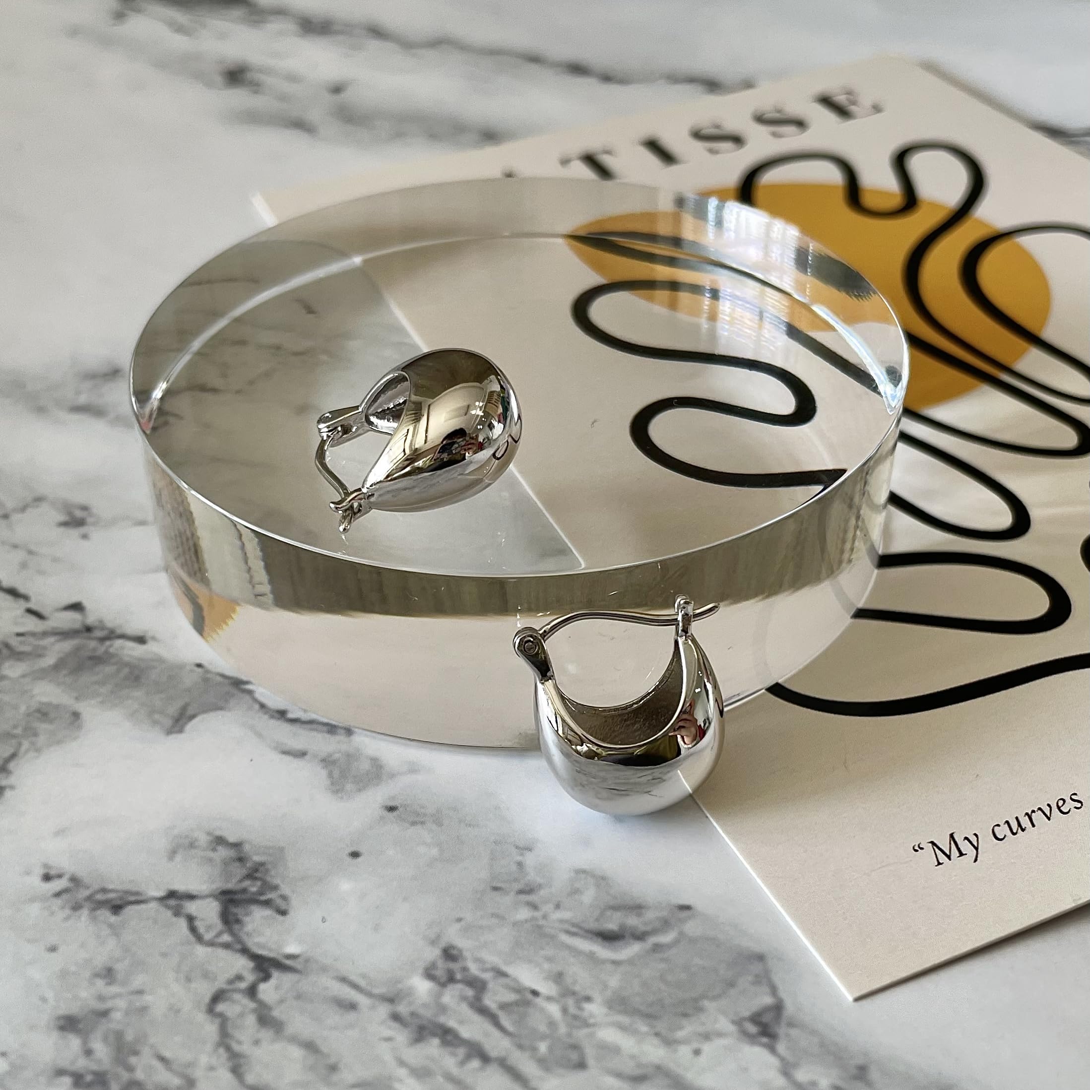 IELEGLOWS Small Chunky Huggie Hoops | Rhodium Plated Sterling Silver Huggy Earrings | Hollow Dome Hoops for Women (White Rhodium)