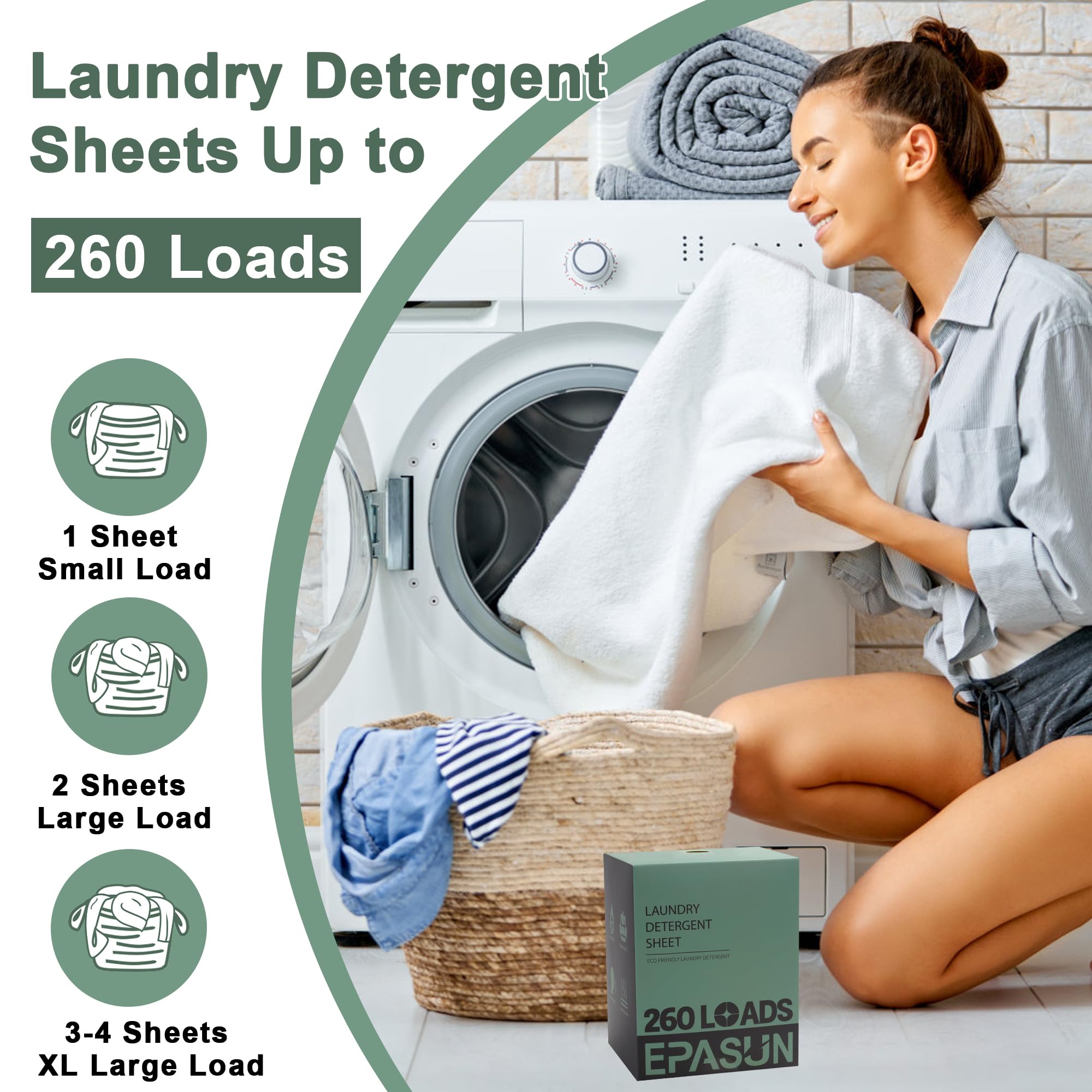 Laundry Detergent Sheets 260 Sheets, Fresh Scent Laundry Sheets, Eco-Friendly Liquidless Soap Strips, Plant-based, Hypoallergenic Washing Supplies, 260 Loads