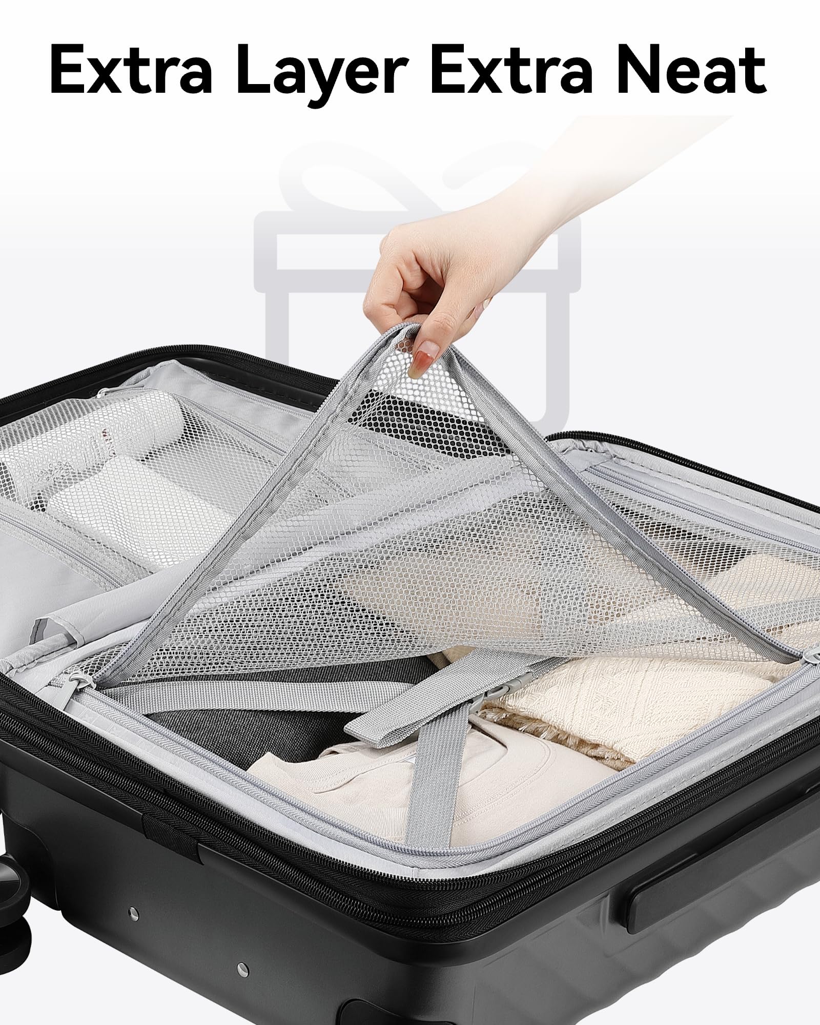 LUGGEX Carry On Luggage Sets 2 Piece - 100% Polycarbonate Expandable Hard Suitcases with Wheels (Black, 20/28)