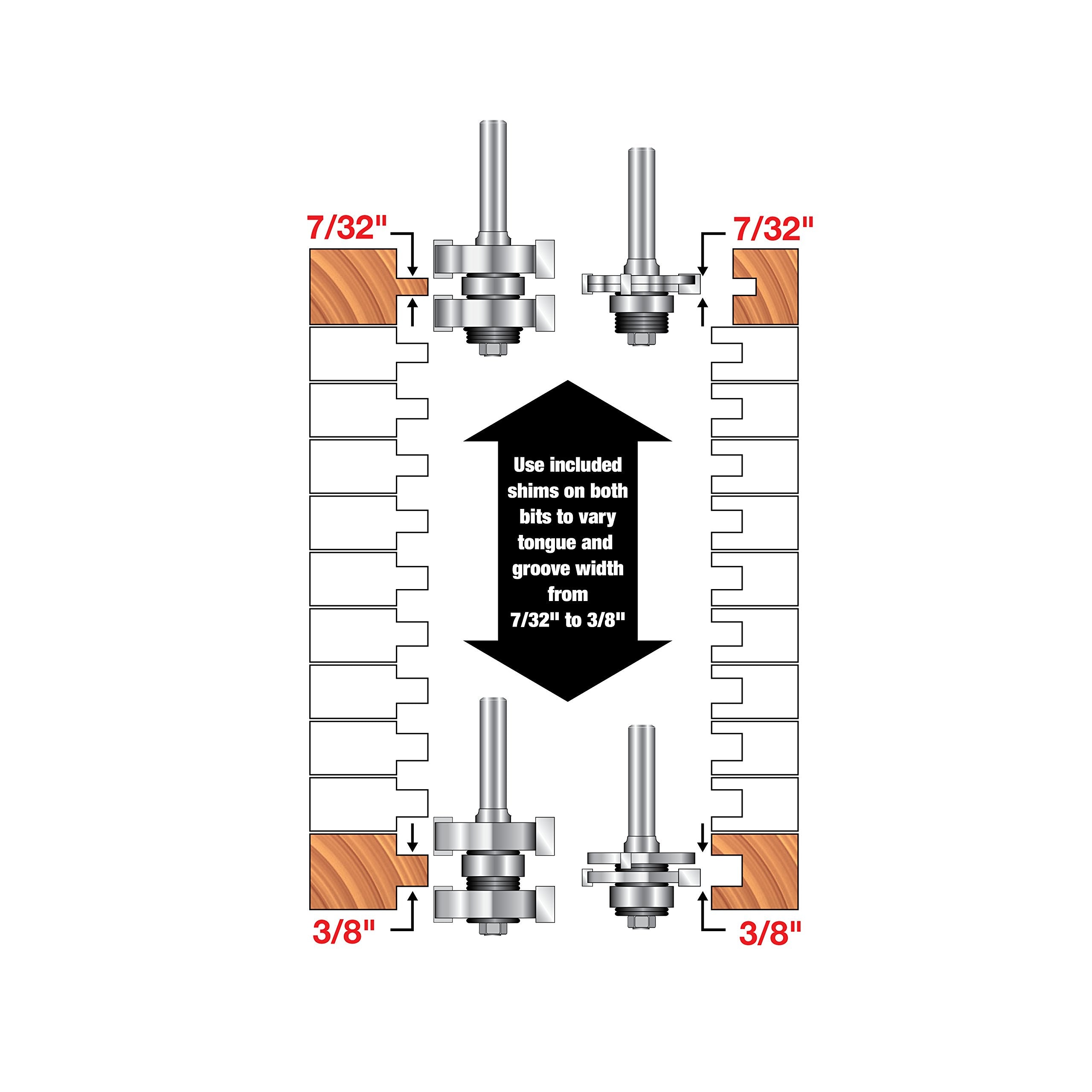 Freud Adj Tongue & Groove Router Bit Set w/1-3/4" Dia, ½" Shank (99-036)