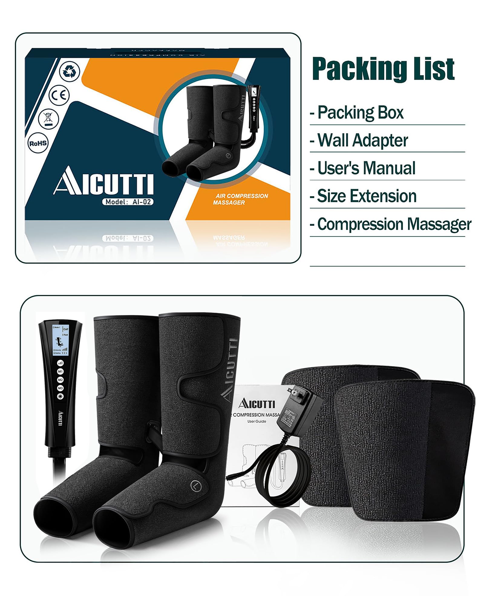 AICUTTI Professional Air Compression Leg and Foot Massager with Heat - Christmas & Birthday Gifts for Men & Women, Improved Circulation & Pain Relief, Ideal for Parents on Mother's Day & Father's Day