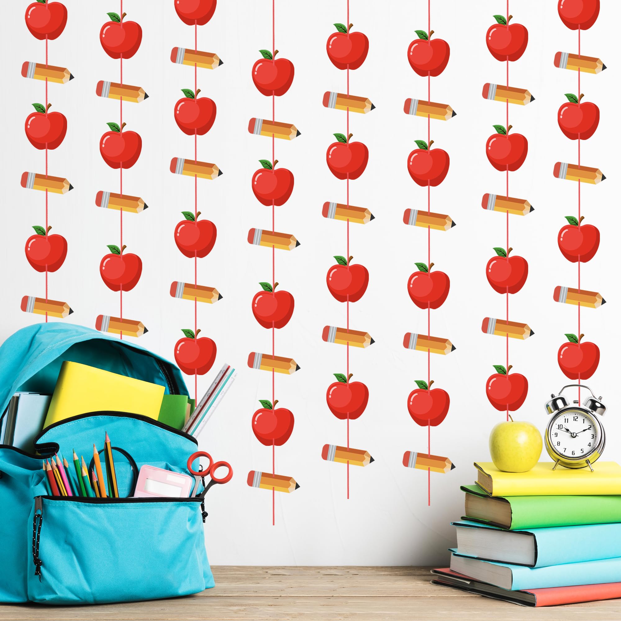Uniwish 4 Strings Pencil Apple Garland Banner Welcome Back to School Decorations for Classroom Office Photo Props First Day of School Decorations Classroom Decor