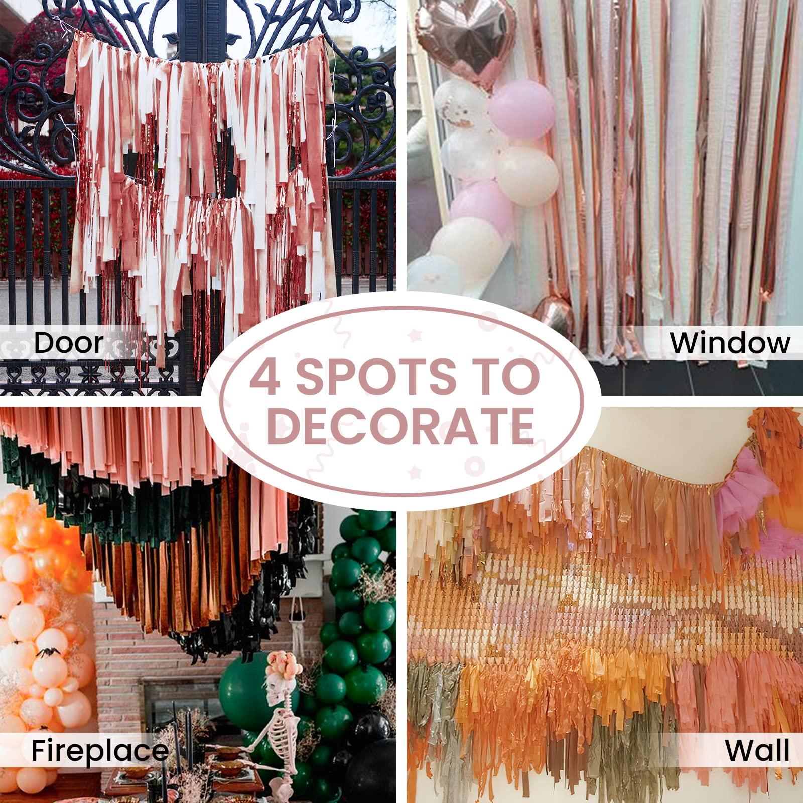 PartyWoo Crepe Paper Streamers 4 Rolls 328ft, Pack of Metallic Rose Gold Crepe Paper for Party Decorations, Wedding Decorations, Birthday Decorations, Baby Shower Decorations (1.8 Inch x 82 Ft/Roll)