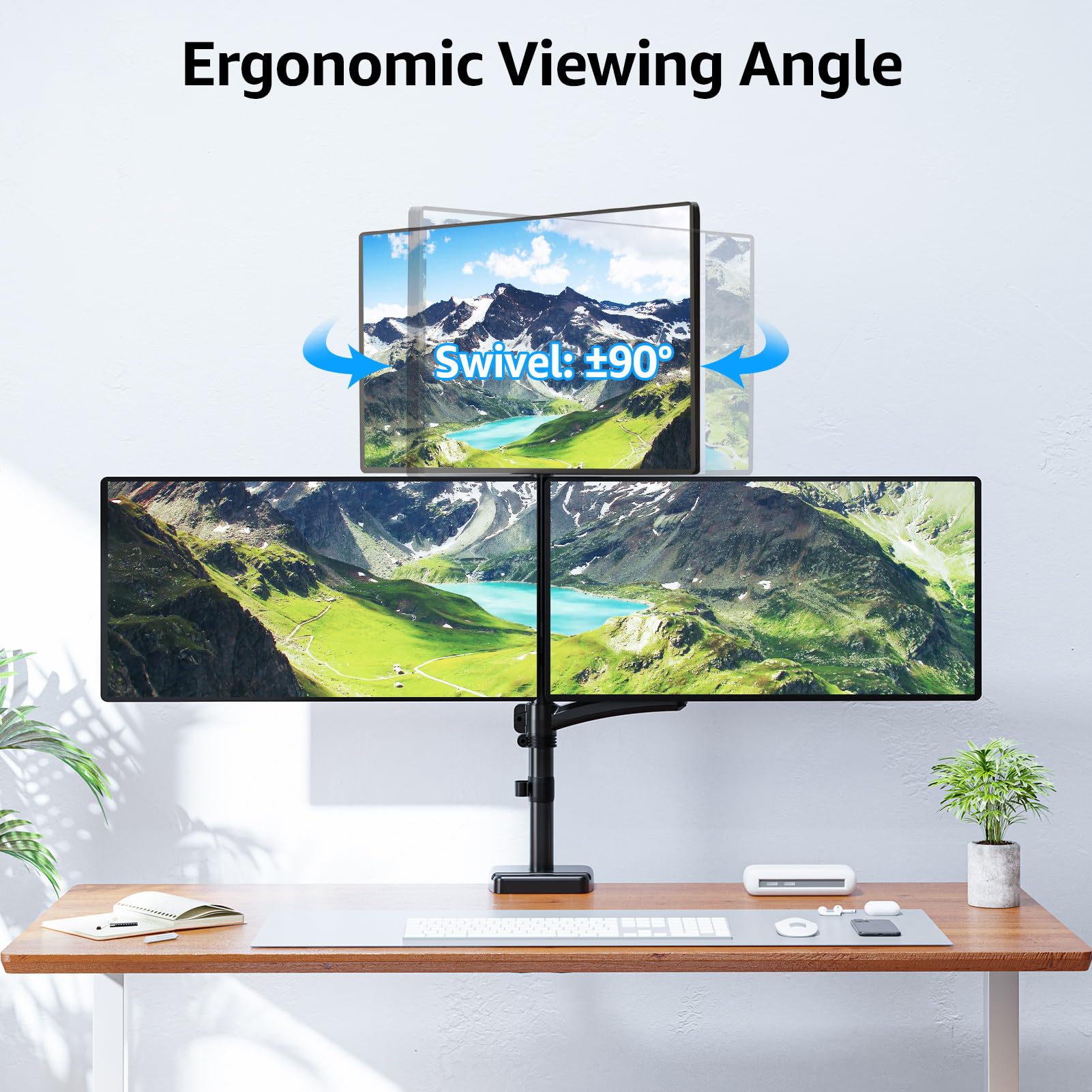 MOUNTUP Triple Monitor Mount Holds 4.4-17.6lbs, Up to 32 Inch Monitor Stand for 3 Monitors, Triple Monitor Stand with Gas Spring Arm with Clamp/Grommet Base VESA 75x75/100x100 MU6013A