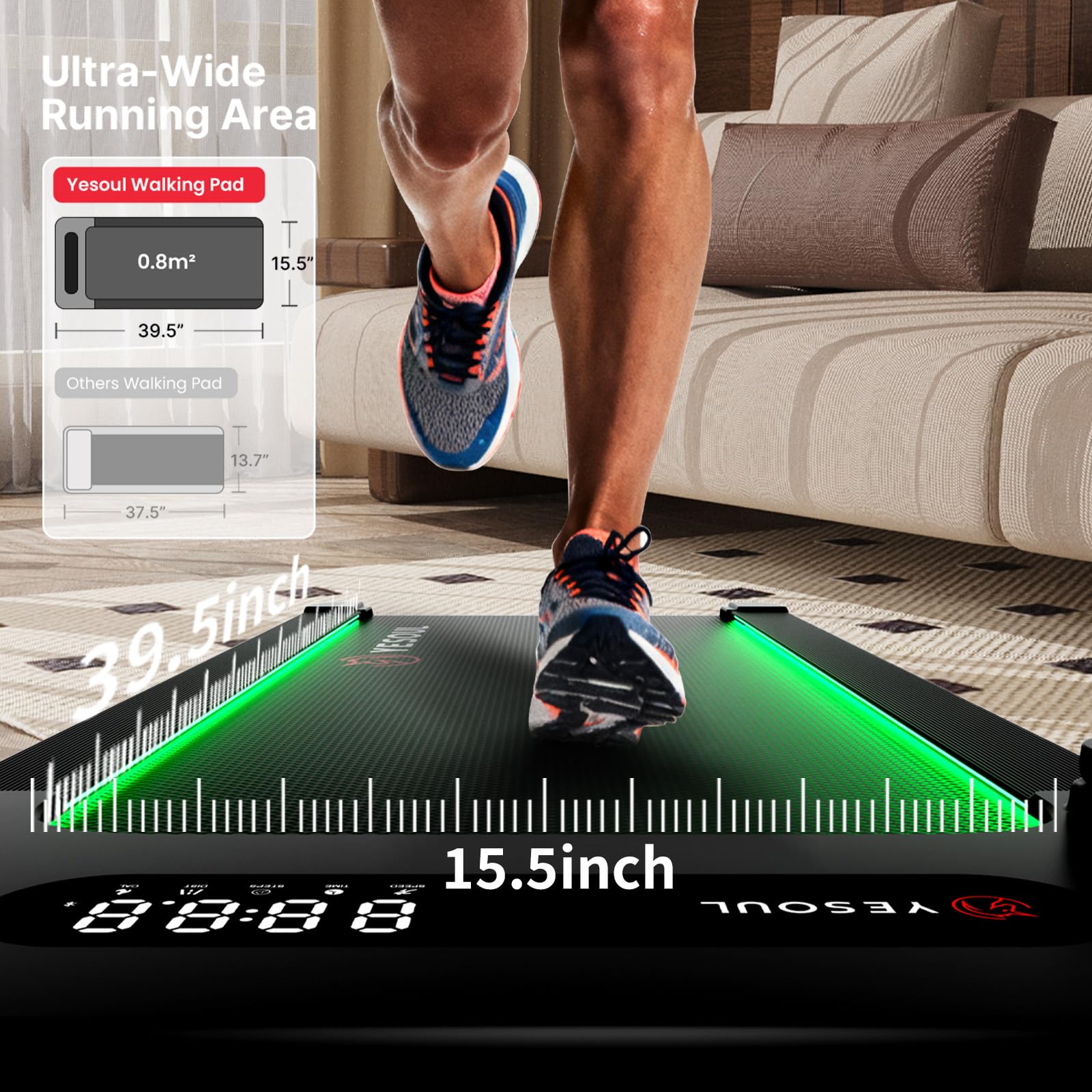 Yesoul Walking Pad Treadmill with 10% Auto Incline, Under Desk Treadmill for Home Walking, Hiking & Running, 300lbs Capacity, Smart App Scenic Routes & Live Classes, Remote & LED Display