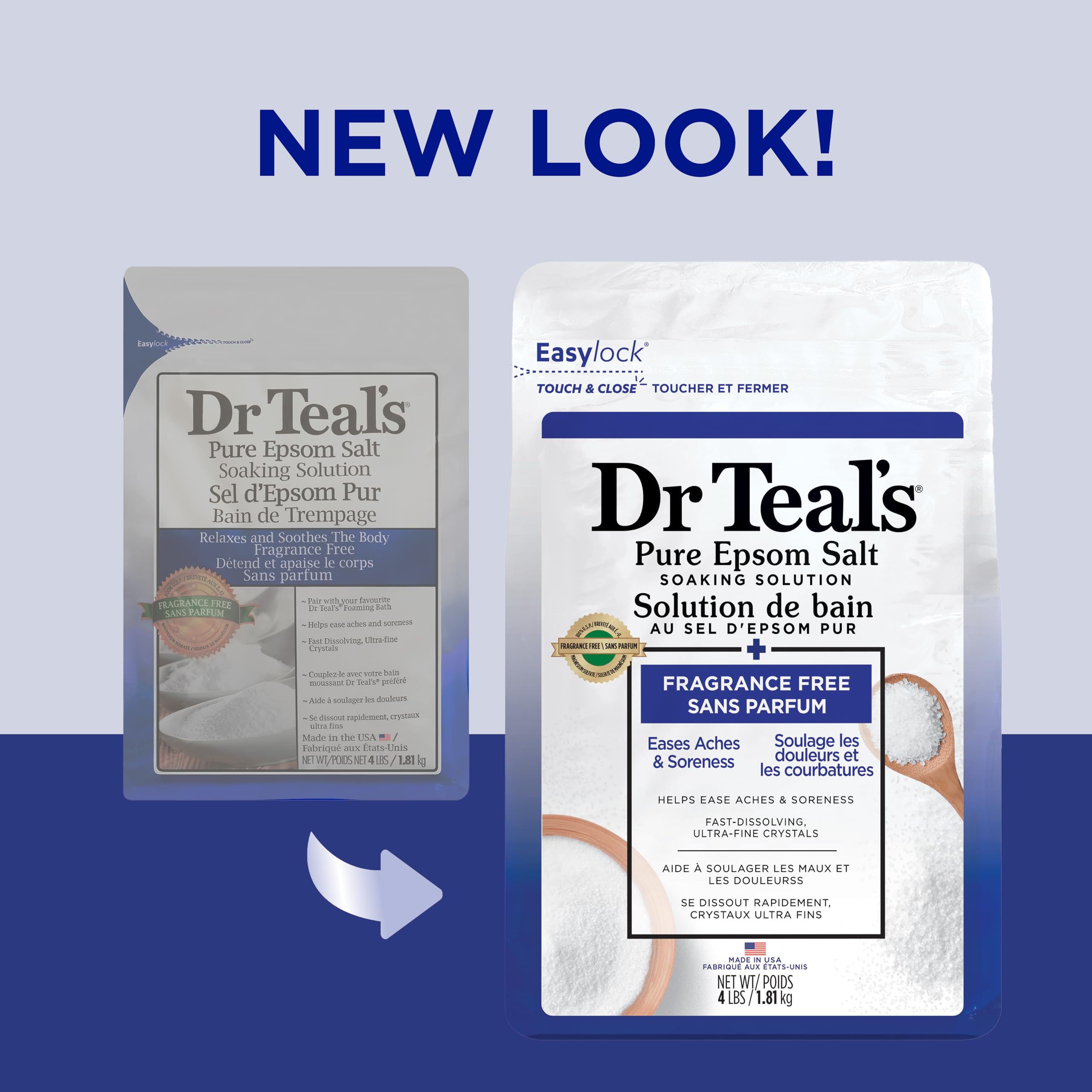 Dr Teal's Pure Epsom Salt Soak, Fragrance Free, 4 Pound (Pack of 1) (Packaging May Vary)