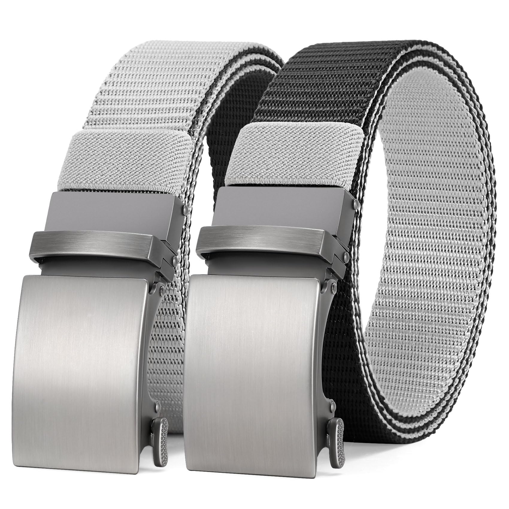 WERFORU Men Ratchet Belts Nylon Belts for Men Reversible Buckle Belt 2-in-1 Belt Casual Belt for Gift,Fit Waist Size 36"-40",Grey/Black