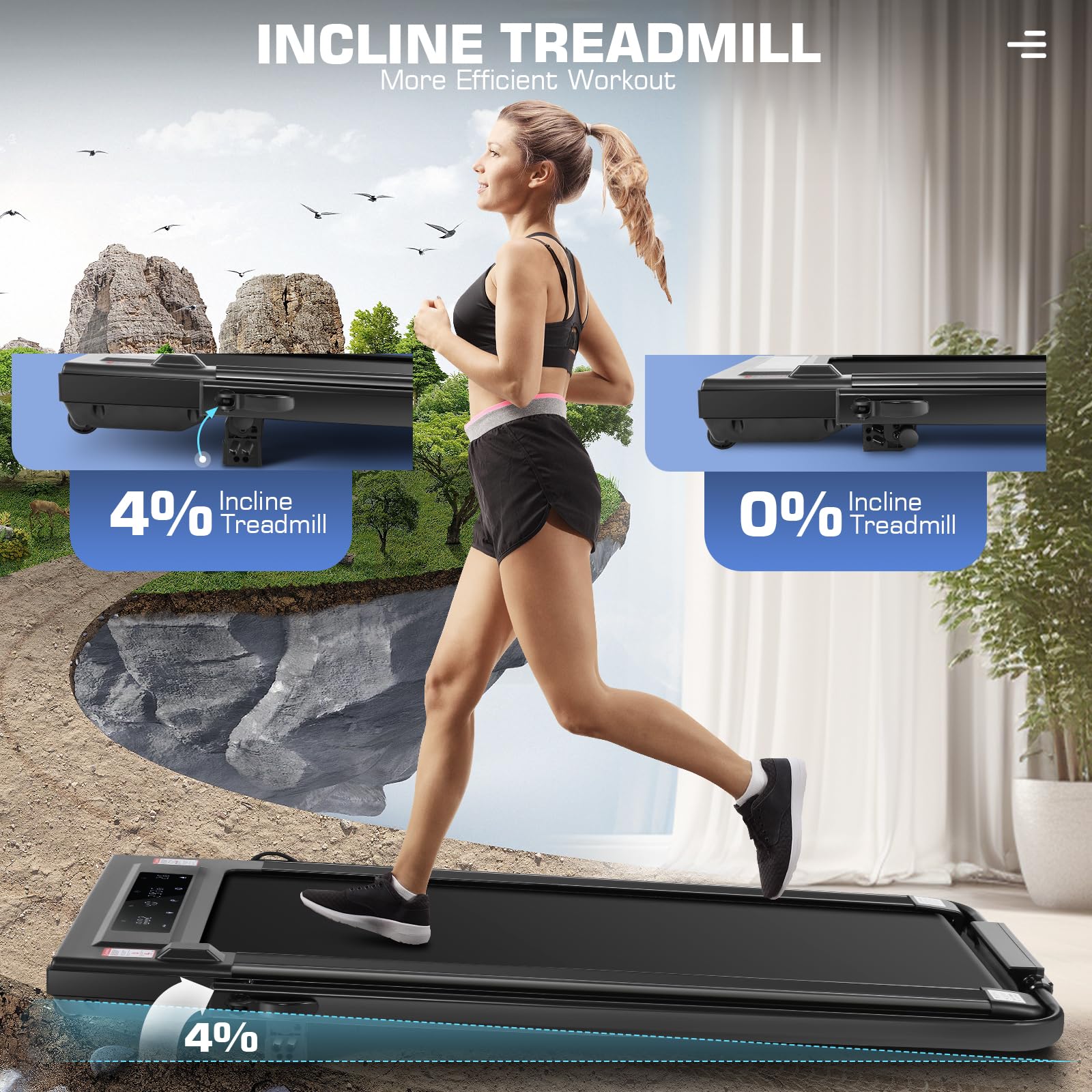 ANCHEER Folding Treadmill with Incline, 2.5HP Under Desk Treadmill for Home, 300lbs Low Noise Walking Pad with Remote Control and Handle Bar, Forest Green