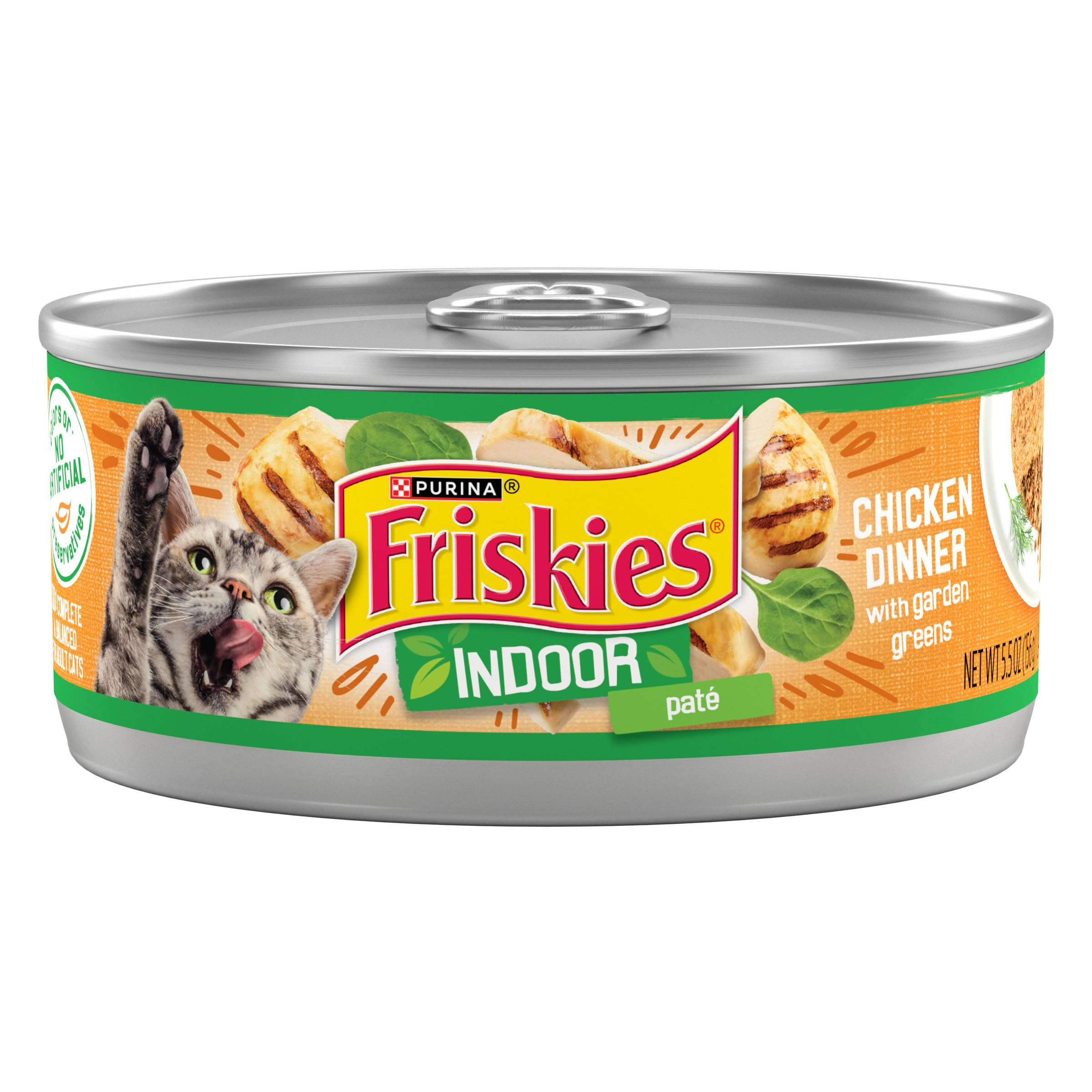 Purina Friskies Indoor Cat Food Pate Chicken Dinner With Garden Greens - (Pack of 24) 5.5 oz. Cans