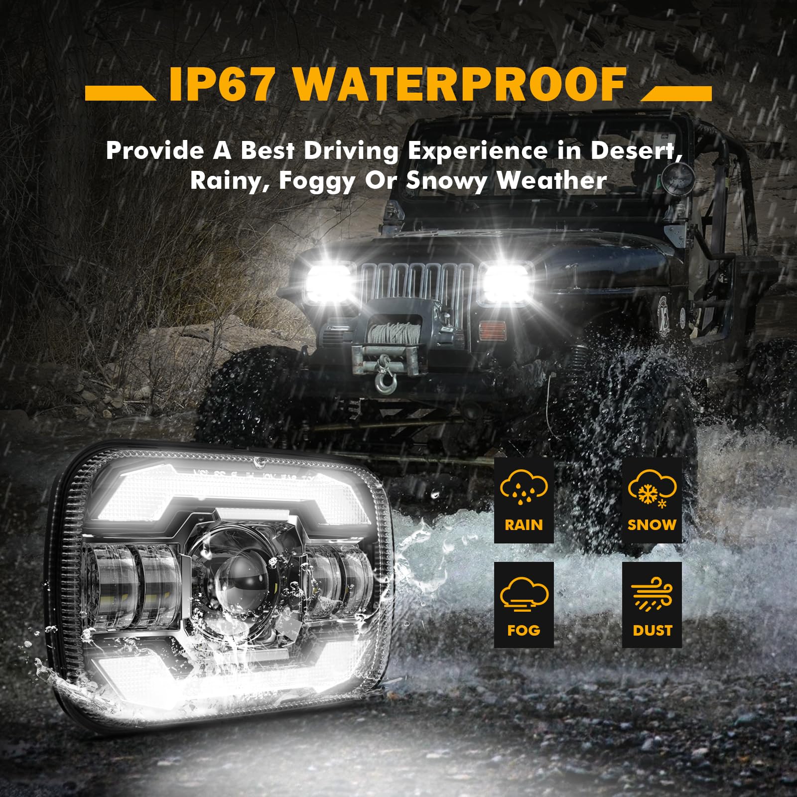 Auxbeam 5x7 7x6 LED Headlights with DRL & Turn Signal High/Low Beam H6054 Led Rectangular Headlight for Jeep Wrangler YJ Cherokee XJ H6054 H5054 H6054LL 69822 6052 6053